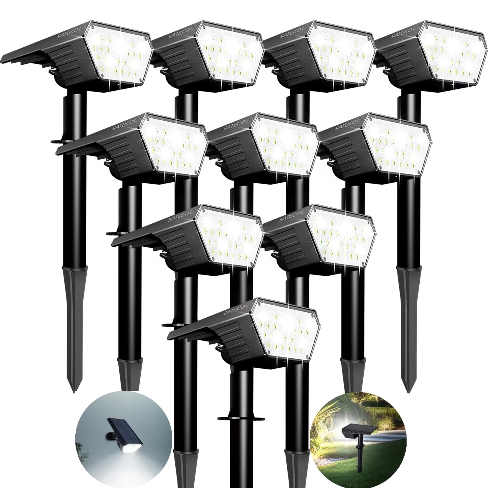 Satucol 10 Pack Solar Spot Lights Outdoor,Auto On/Off Solar Lights Outdoor Waterproof IP65,2-in-1 Solar Powered Outdoor Landscap