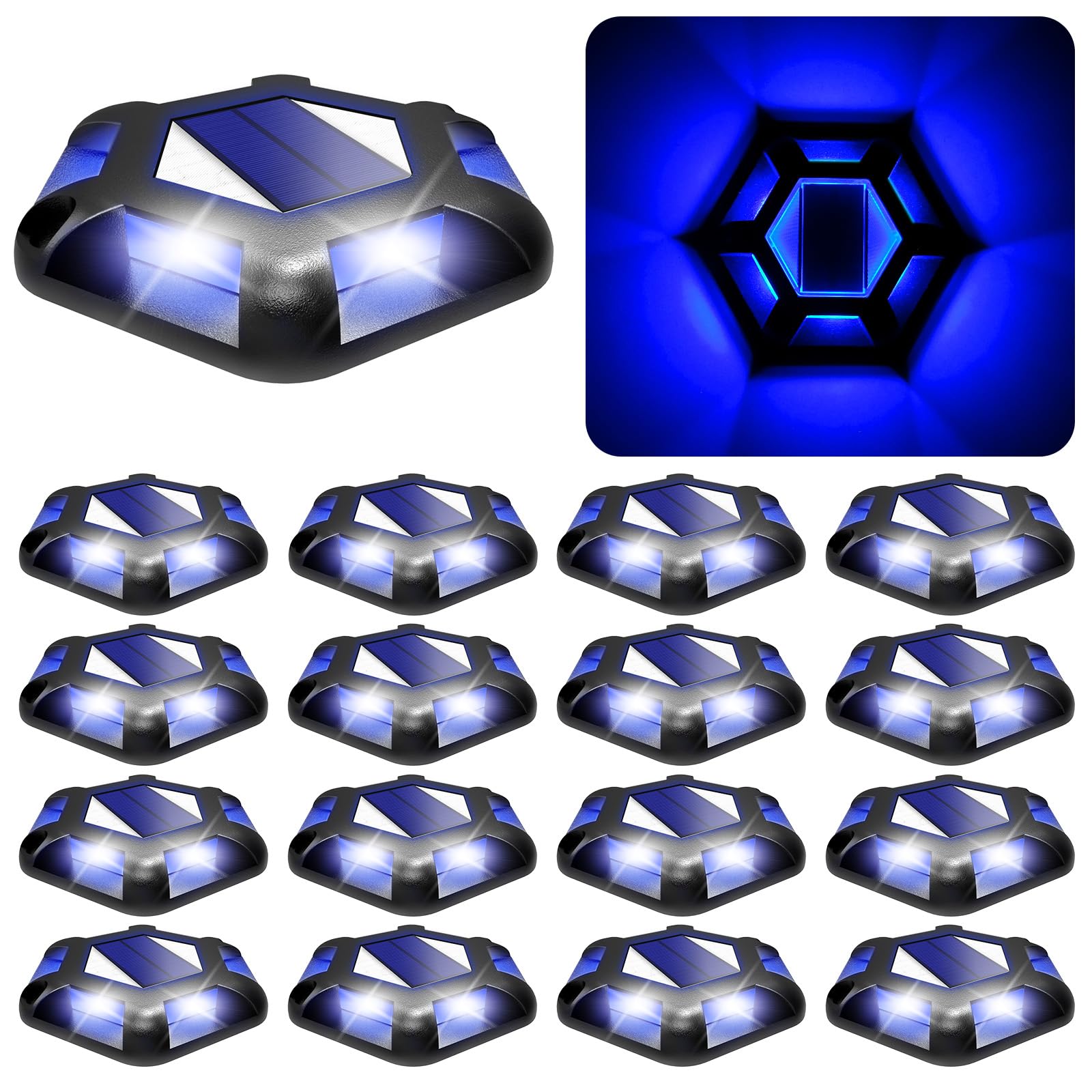 CREPOW Solar Dock Lights Driveway Deck Lights - 16 Packs Waterproof 1200mAh Outdoor LED Aluminum Dock Lighting Warning Step Ligh
