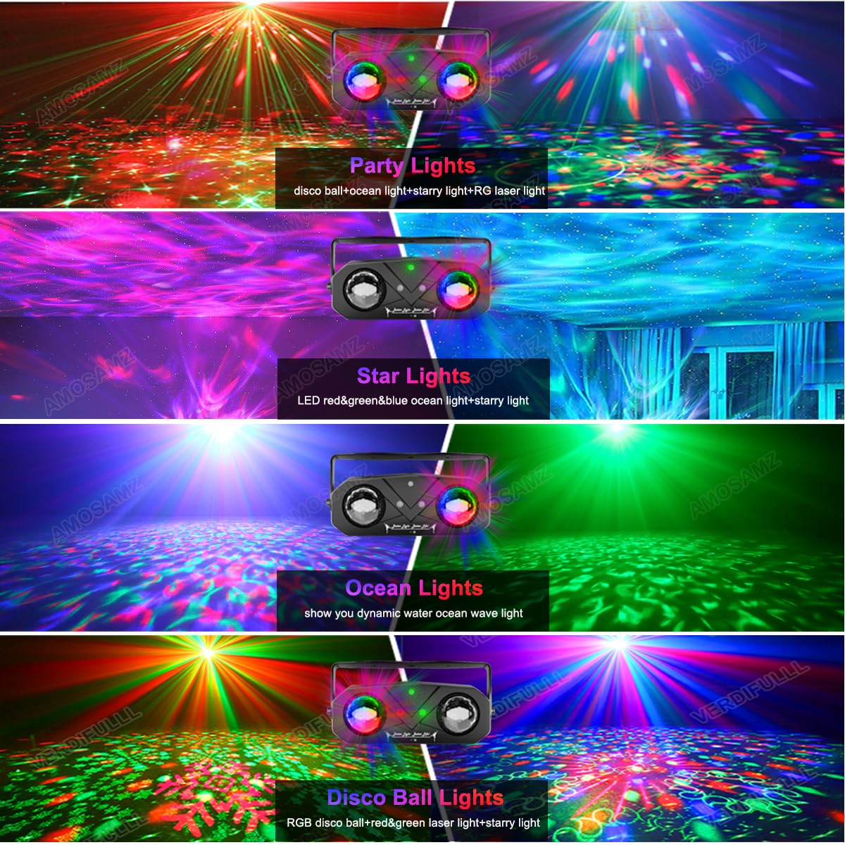 Disco Lights Disco Ball, Sound Activated Party Light with Roating Disco Ball,Star Projector,Ocean Light and Laser Lights for Par