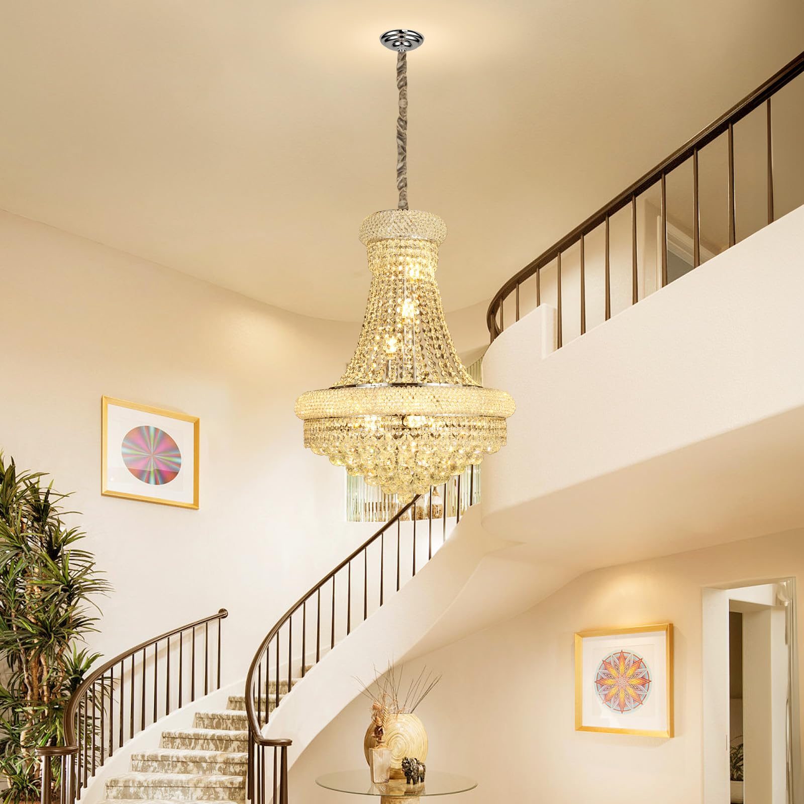 Gifarich Crystal Chandeliers For Dining Room Light Fixture Empire Style K9 Crystal Chandeliers For Entryway 12 Lights Chrome stylish Lighting Fixtures For Living Room Stairway Bedroom Foyer D22 Inch