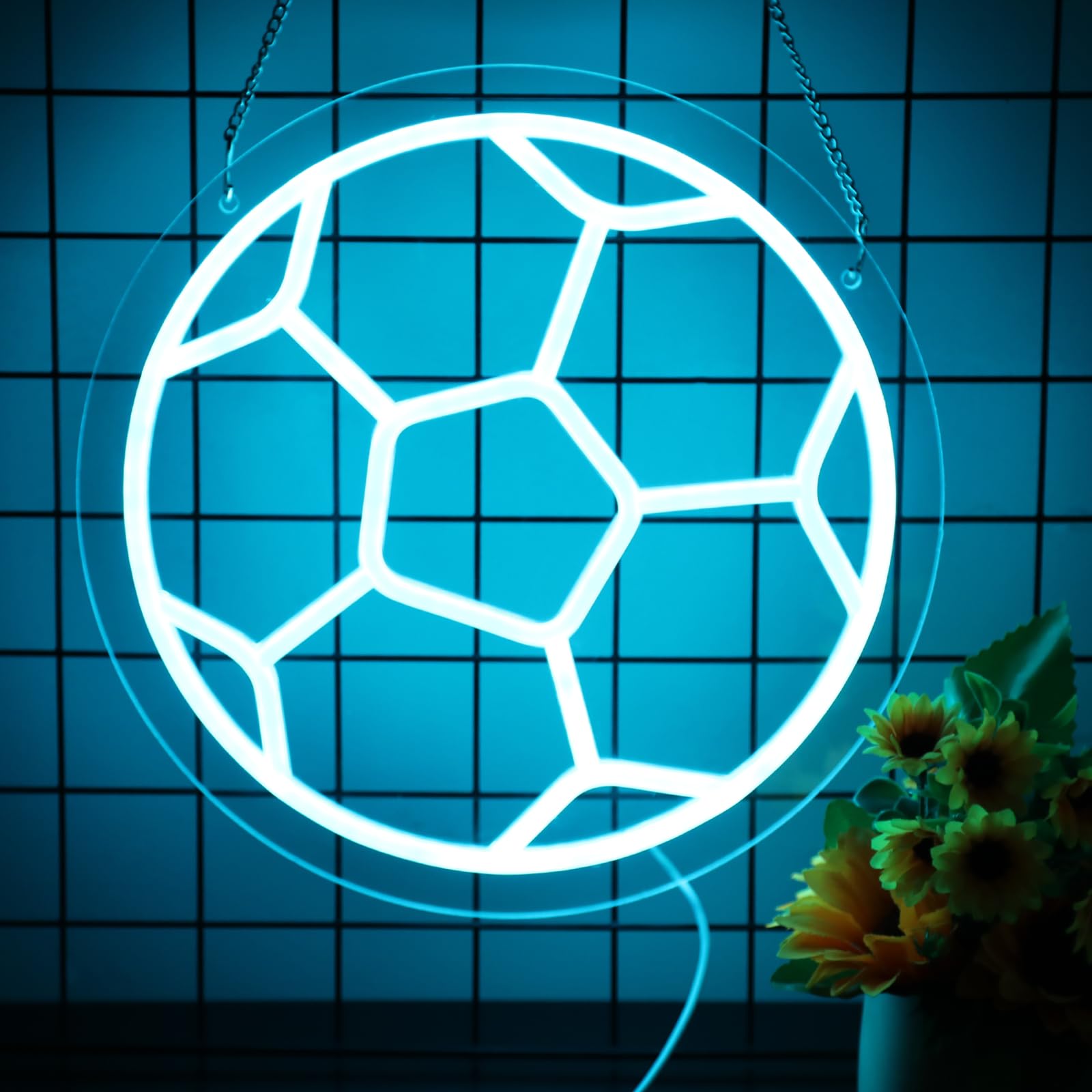 Neonawall Soccer Neon Sign - 16in  Acrylic LED Room Décor - Sports Wall Art for Bedroom, Gym, Men & Women - Model S-09