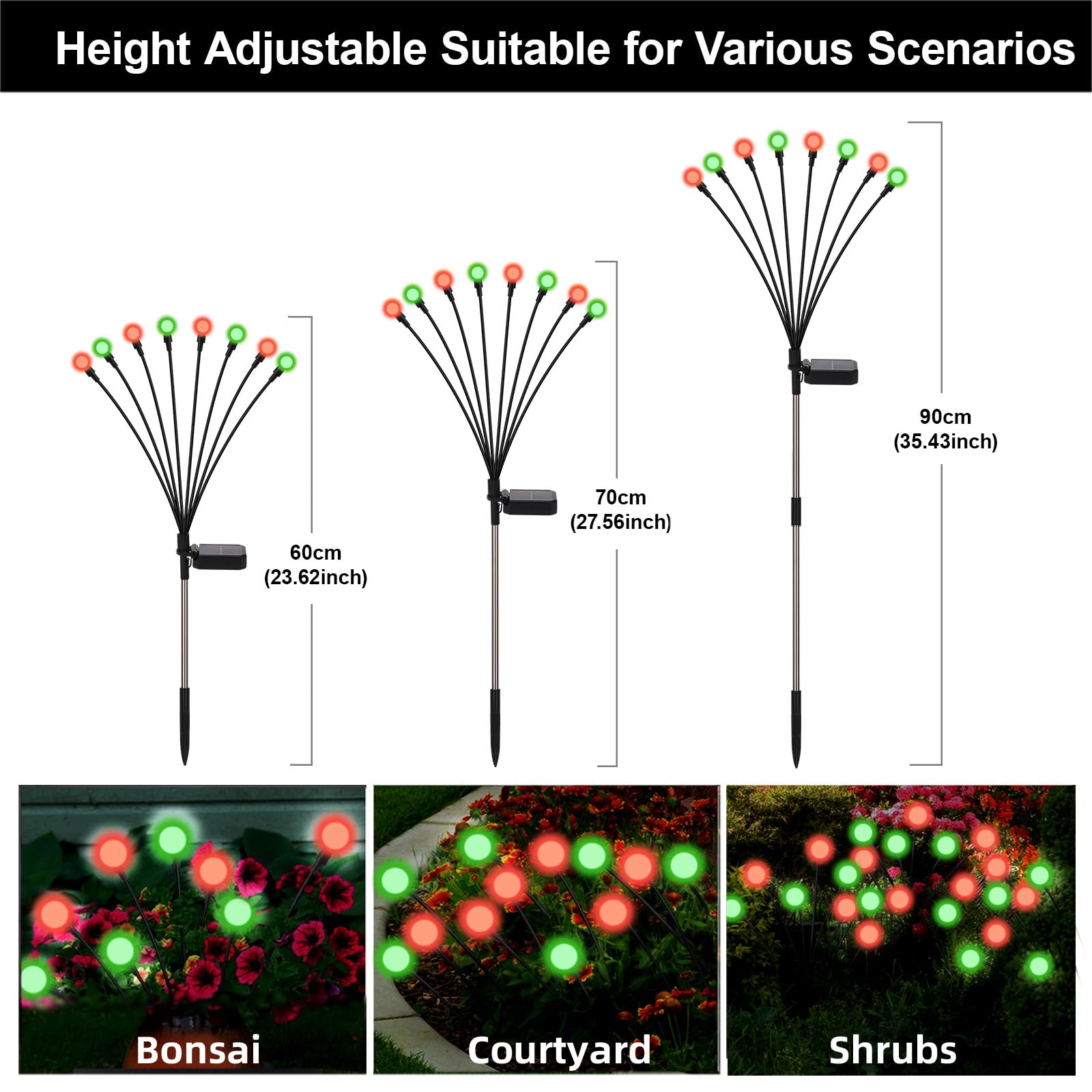 Galavasen Solar Firefly Lights Outdoor Waterproof; 8 Modes Red And Green Firefly Swaying Solar Garden Lights For Outside Yard Pa