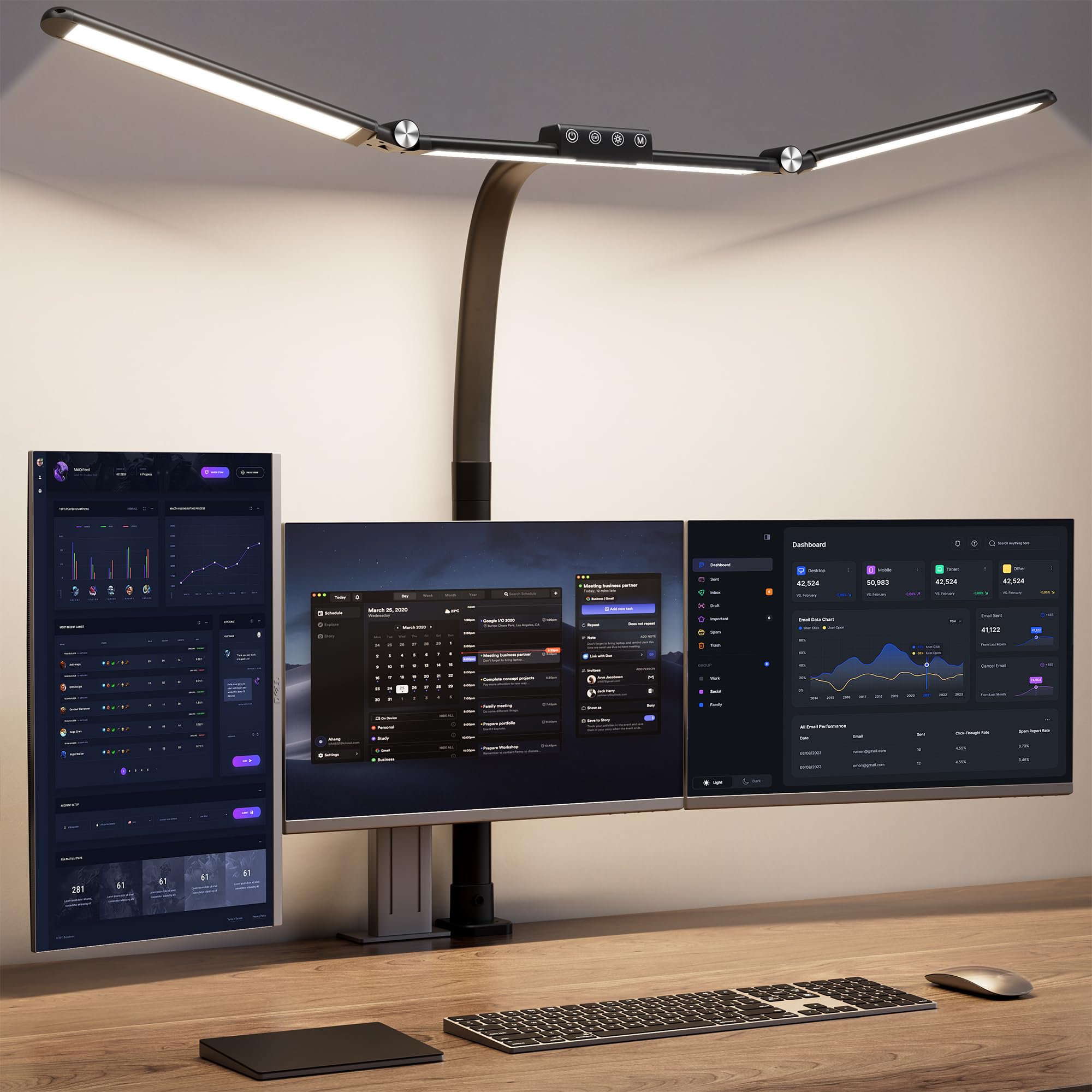 Large Desk Lamps for Home Office, 39.3'' Architect Desk Lamp with Clamp, 24W Ultra Bright LED Desk Light Stepless Dimming Eye-Ca