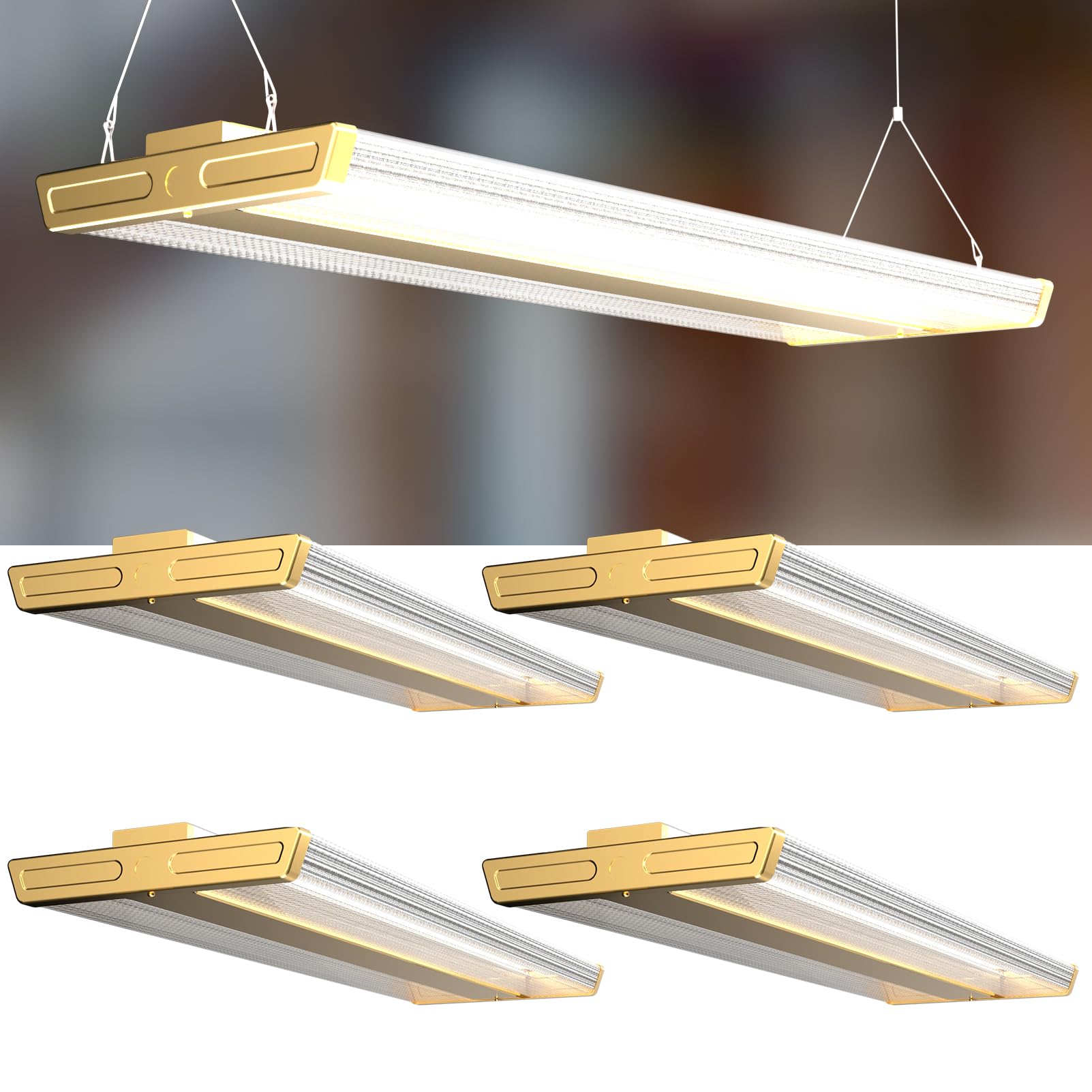 Lightdot 4FT LED High Bay Shop Light, Gold 100-277V?Driver Equipped?, 265W [Eqv.1000W] 5000K Linear Hanging Light for Warehouse 