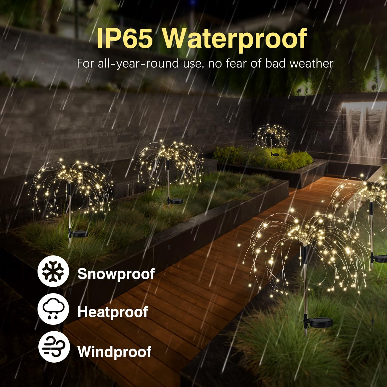 Lewondr Firework Waterproof Led Solar Lights - 120 Led Outdoor Warmer Starburst Garden Decor With 8 Modes