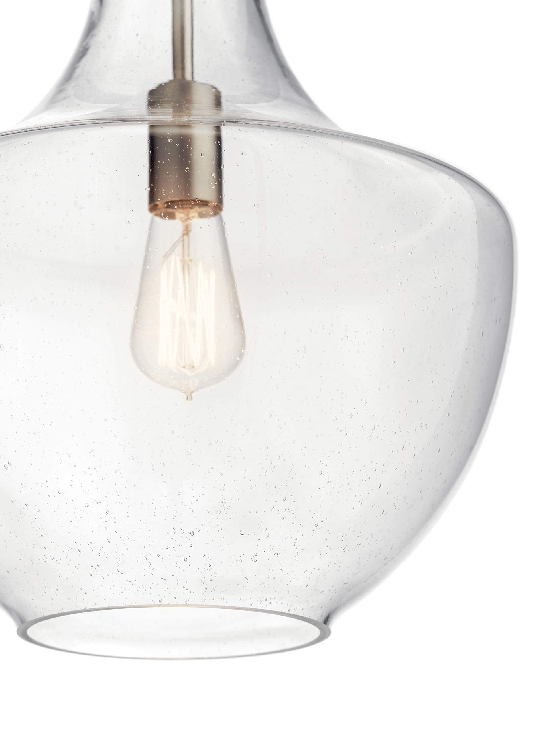 Everly 19.75 1-Light Bell Pendant With Clear Glass In Brushed Nickel, For Kitchen Island, Dining Nook, Bedroom, (19.75 X 13.75)