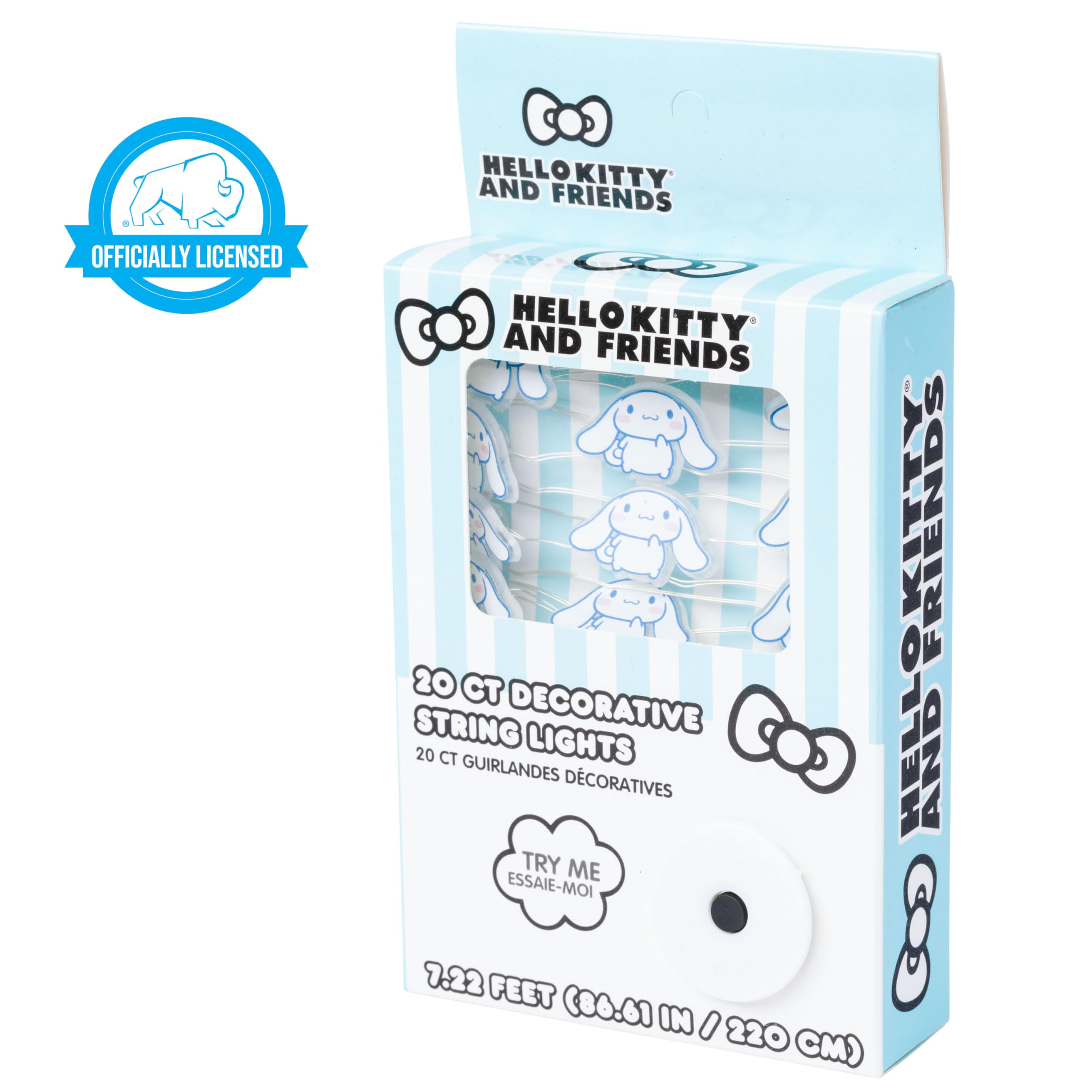 Silver Buffalo Sanrio Hello Kitty and Friends Cinnamoroll 20ct Decorative String Lights, 7 Feet Long, Battery Powered (2 AA Batt