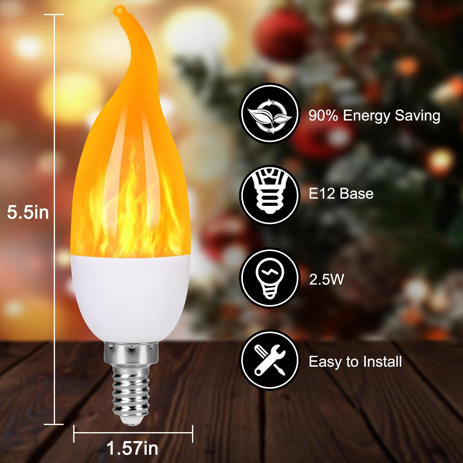 Myogrip E12 Led Flame Light Bulbs, 3 Modes Flickering Light Bulbs, Candelabra Candle Fire Light Bulb For Home Party Patio Indoor Outdoor Halloween Decorations (6 Pack)