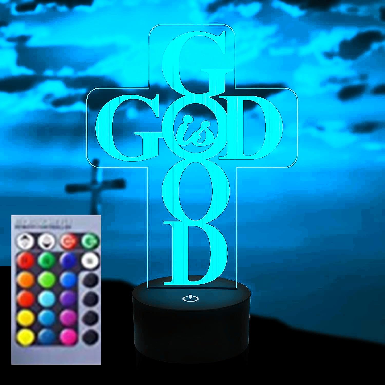 Jinnwell 3D Jesus Cross led Night Light Lamp Illusion Night Light 16 Color Changing Table Desk Decoration Lamps Gift Acrylic Fla