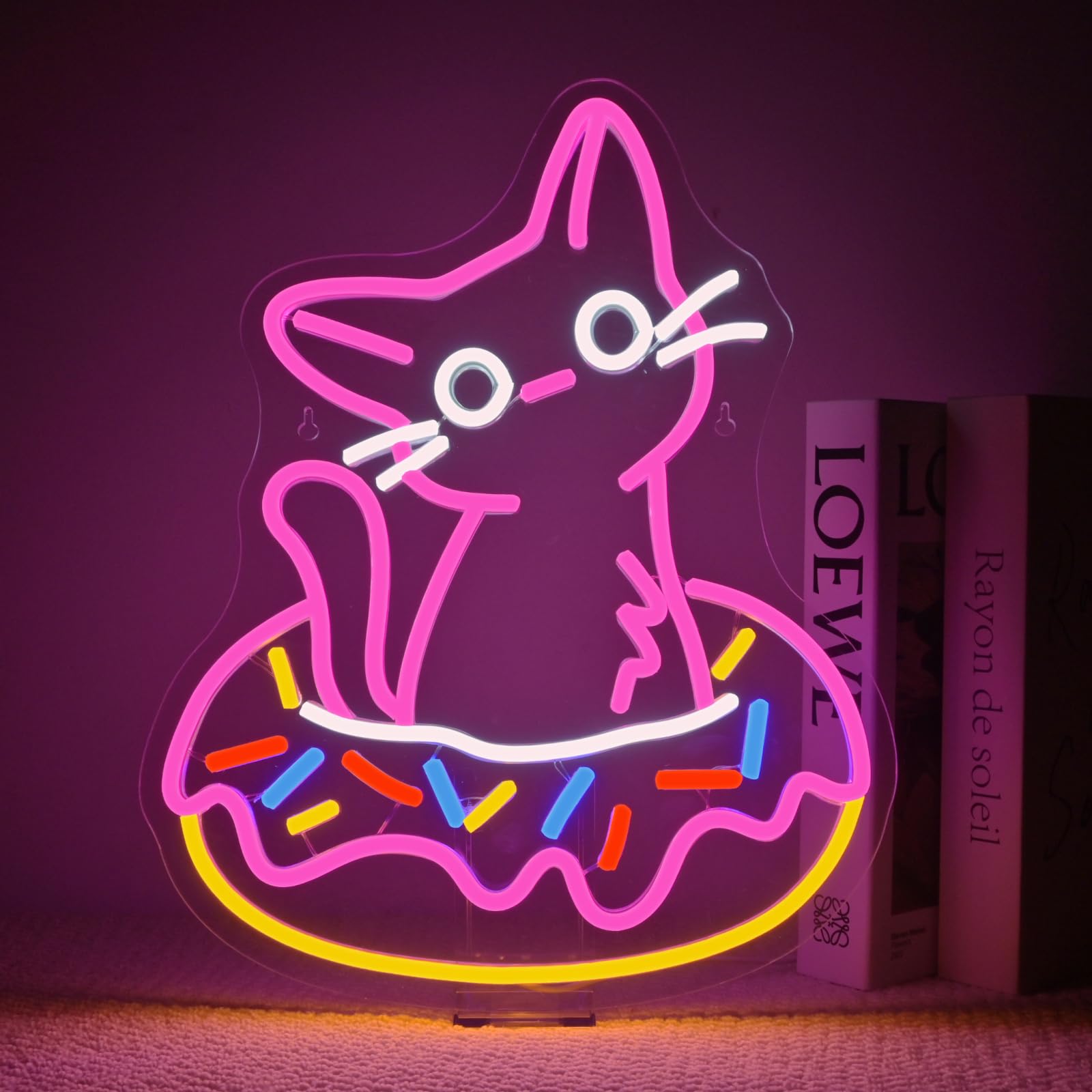 Ineonlife Donut Cat Neon Sign Led Lights Neon Lights For Wall Decor Led Sign For Donut Shop Cat Lover Donut Bakery Snack Shop Classroom Bedroom Cafe Gifts For Teens