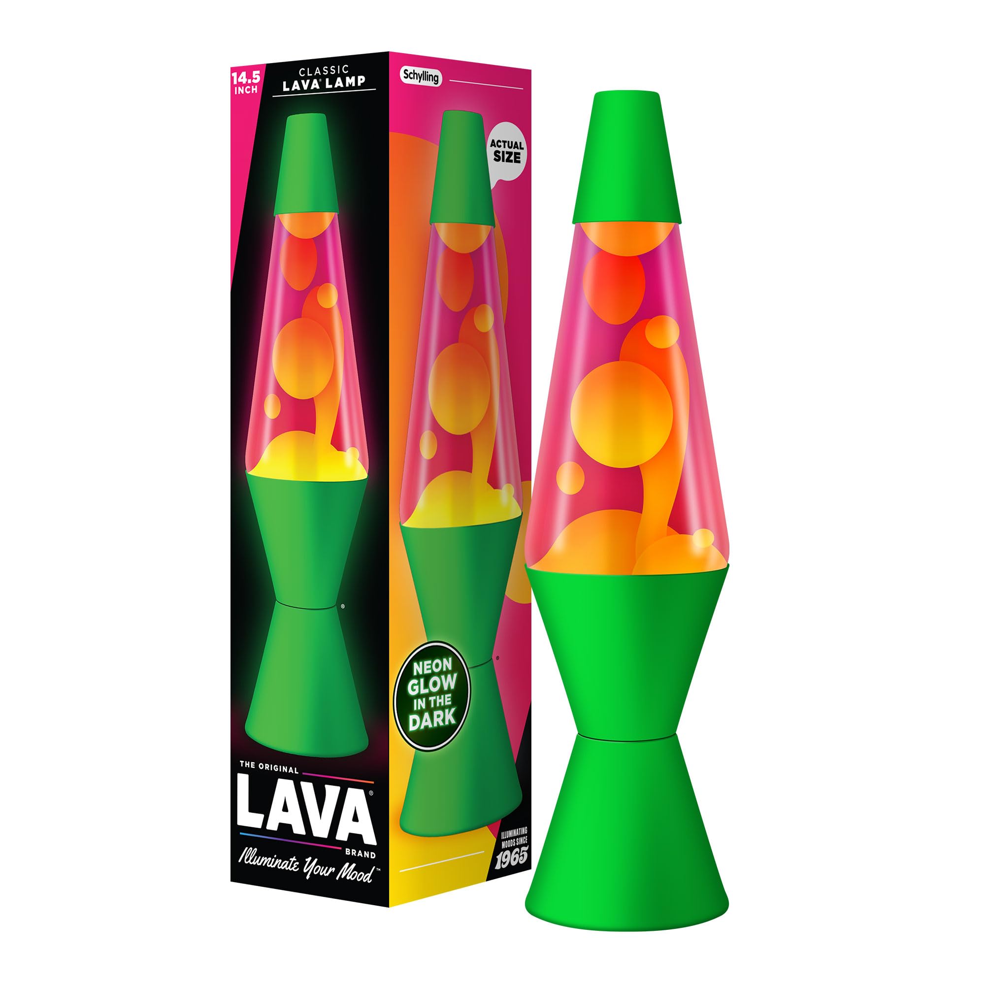 Lava Liquid Motion Lamp - 14.5in Neon Green - Orange and Pink Liquid - Model 2096
