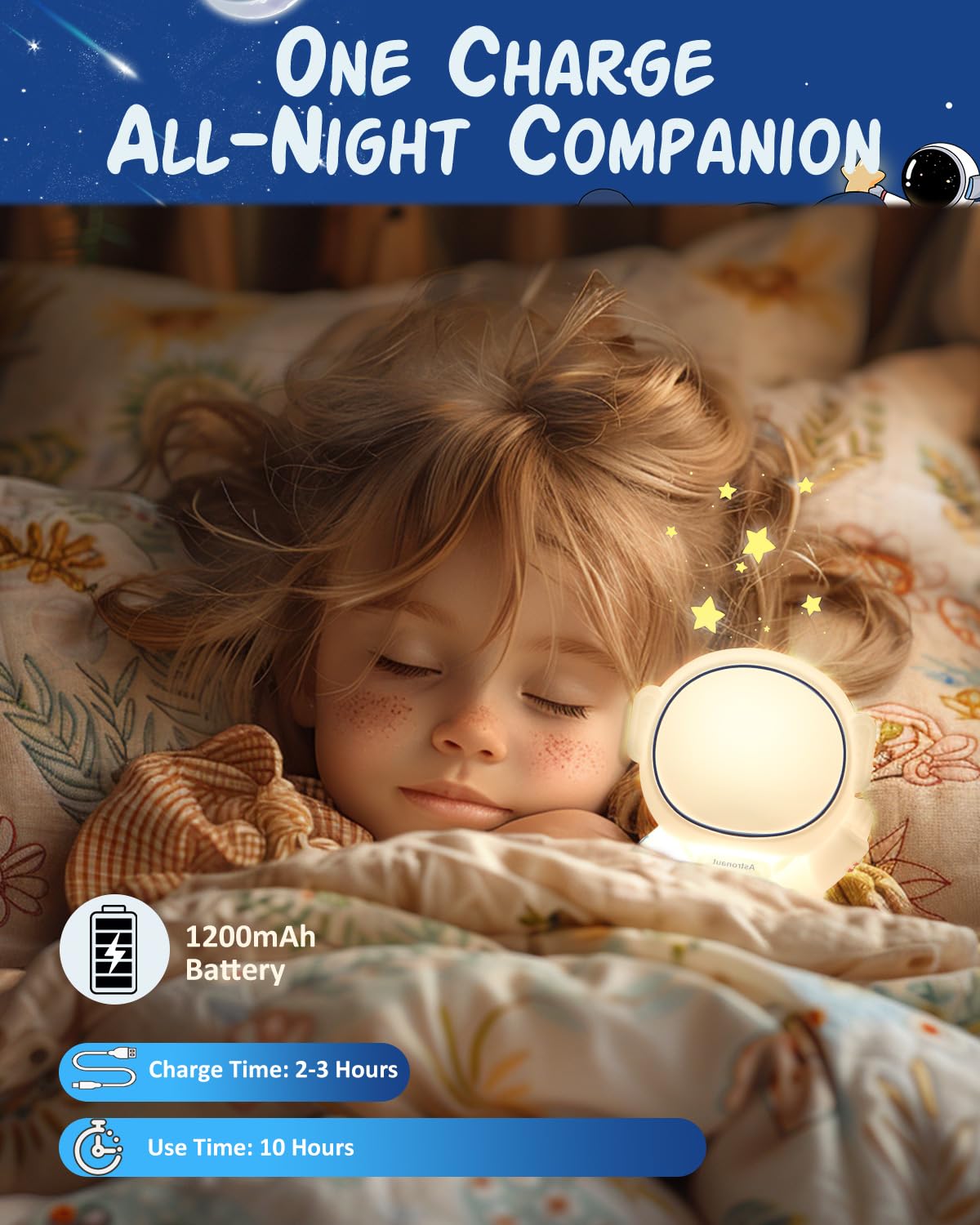 loatme Night Light for Kids, Rechargeable Silicone LED Lamp, Dimmable, 7 Colors, Astronaut Design