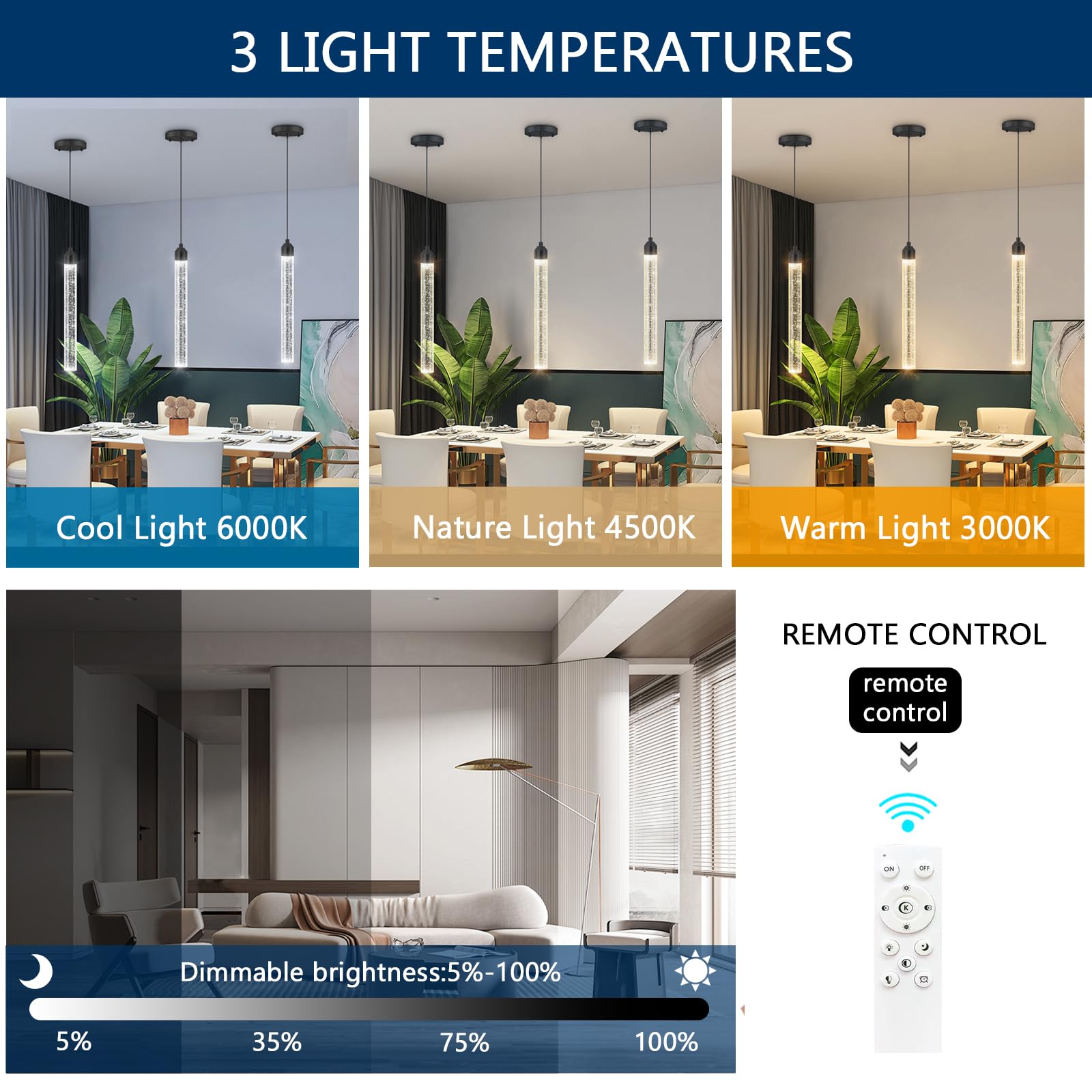 dolria Mini Chandelier Crystal Pendant Light, Dimmable, 1 Light, Black, Model PC0008-1T-B for Kitchen Island/Dining Room