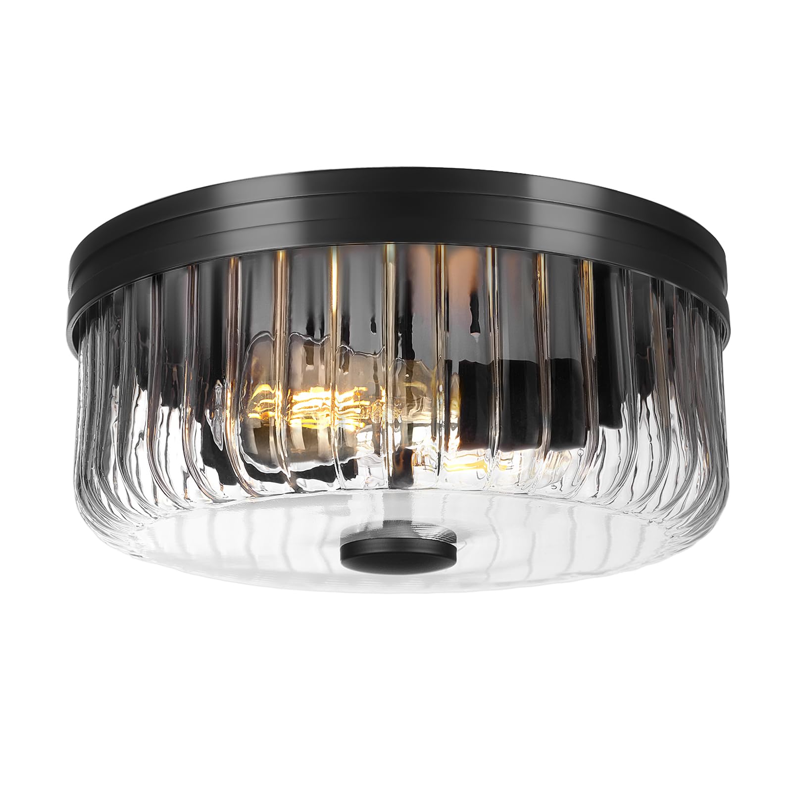 Rosient Modern Flush Mount Ceiling Light, Ceiling Lamp with Clear Striped Glass Shade, Rustic Round Ceiling Light Fixture for Ki