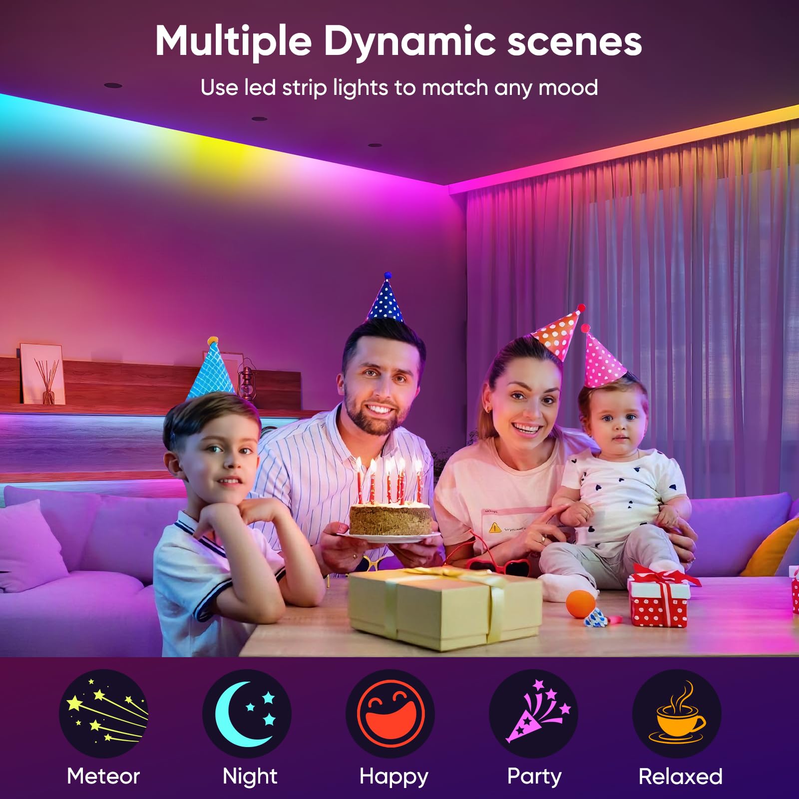 ERBTY LED Strip Lights, 100FT (2 Rolls of 50ft), RGB Color Changing, App & Remote Control, Multicolor, Model YiJiuBaBa-LBHC30M