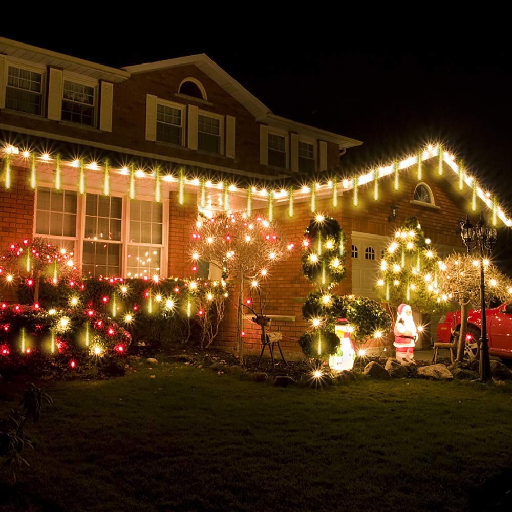 Purtuemy Christmas Lights Outdoor, Meteor Shower 12 inch, 8 Tubes, 192 LED, Warm White, 10.5ft, UL Plug