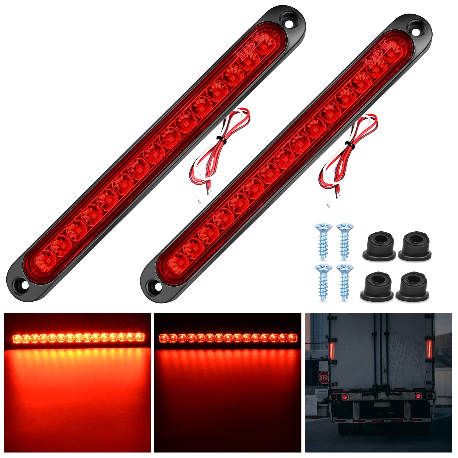 Nilight 2Pcs 10Inch 15 Led Red Trailer Light Bar For Park Stop Turn Tail Brake Lights Ip67 Waterproof Marker Id Clearance Strip 