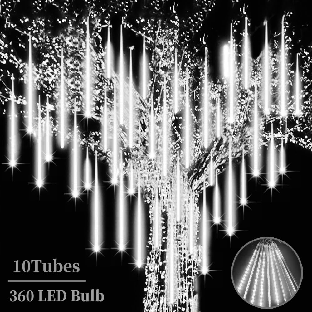 Roytong High Brightness 10 Tube 360 LED 12 Inch Meteor Shower Rain Lights Cascading Falling Rain Outdoor Lights for Christmas Ro