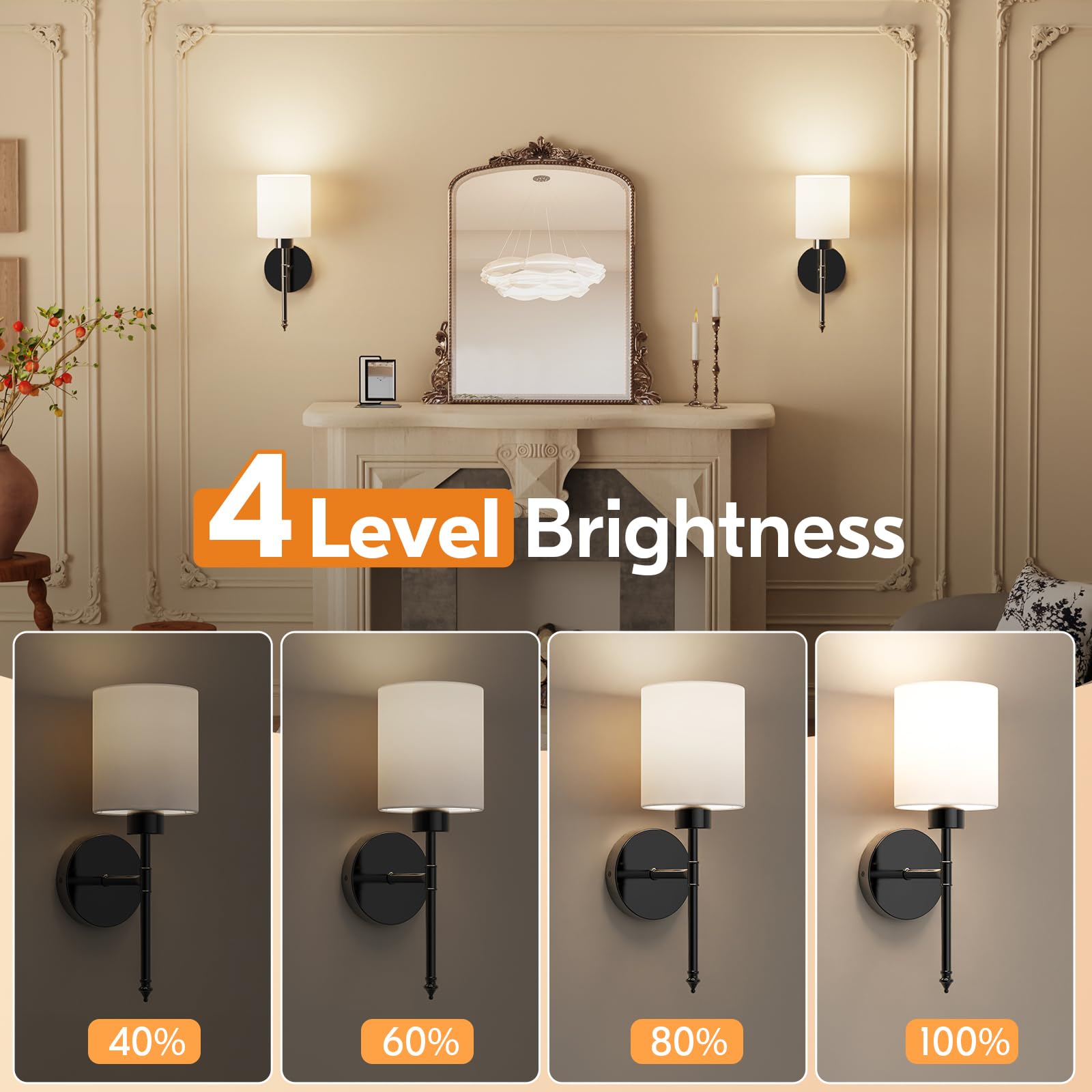 NIORSUN Wall Sconce Set of 2, 15 Inch Black Battery Operated Lights with Rechargeable Bulbs, Model 16303LGTF