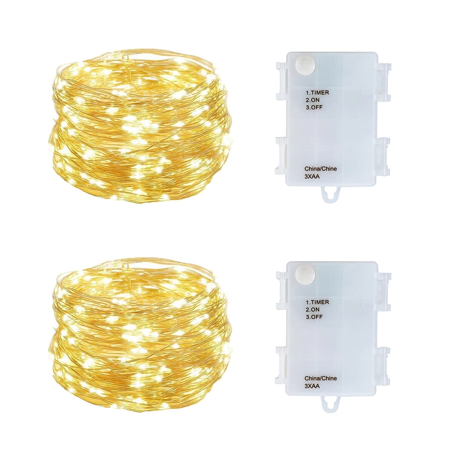 Everfit Lighting Set of 2 Mini LED Fairy Lights, 50 LEDs, 18ft Silver Wire, Warm White, Waterproof Battery Box, Model BT-EF0016