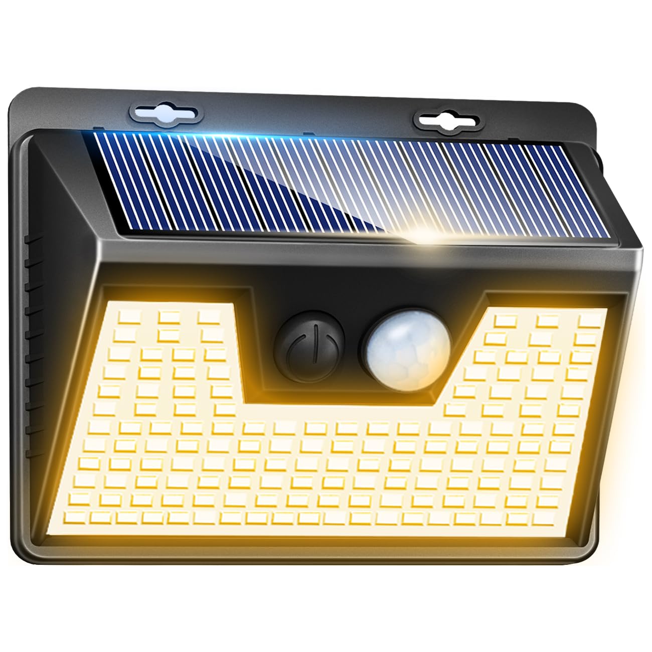 Peasur Solar Lights Outdoor Waterproof [1 Pack/140LED]  Warm White Motion Sensor Lights Dusk to Dawn  3 Modes Solar Fence Security Lighting for Wall Garden Yard Stair Outside