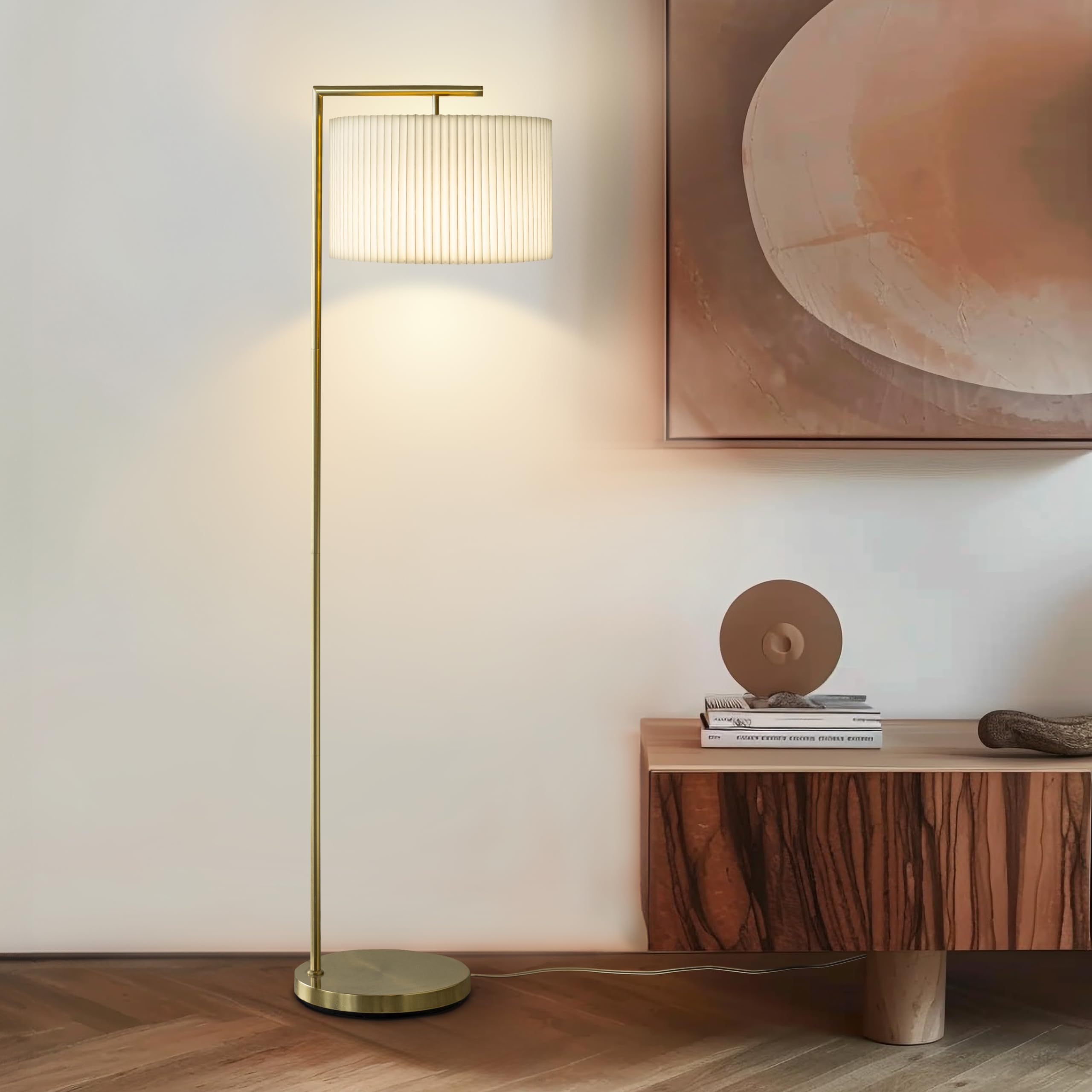 Brightech Montage Modern Floor Lamp - LED Tall Standing Lamp for Living Rooms & Offices - Brass, Antique Brass - Model FL-MNTGMDPL-BRS