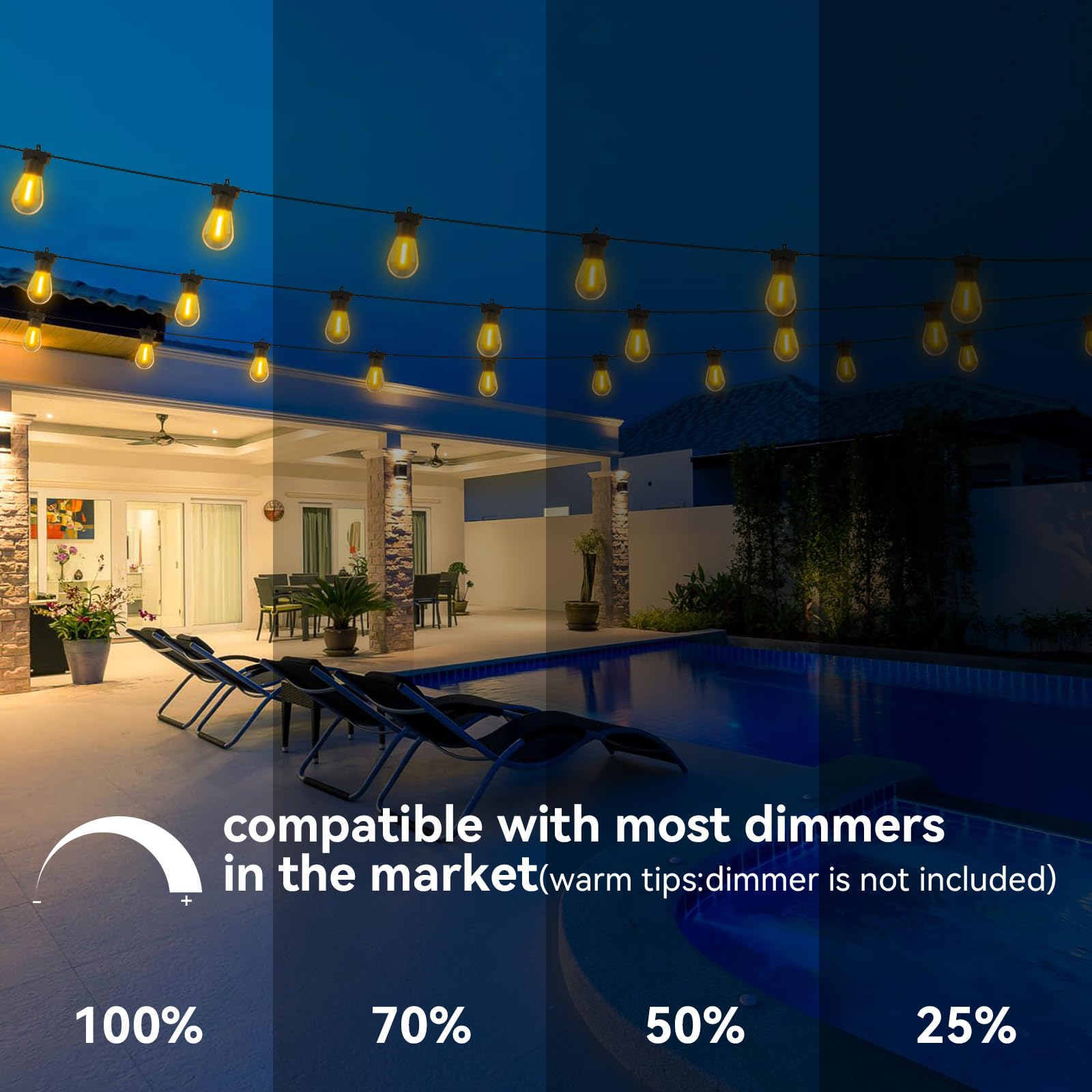 Aialun LED Outdoor String Lights, 48FT, Black 2200K S14, 16 Shatterproof Bulbs, Weatherproof, Heavy-Duty, Decorative Café Lighting