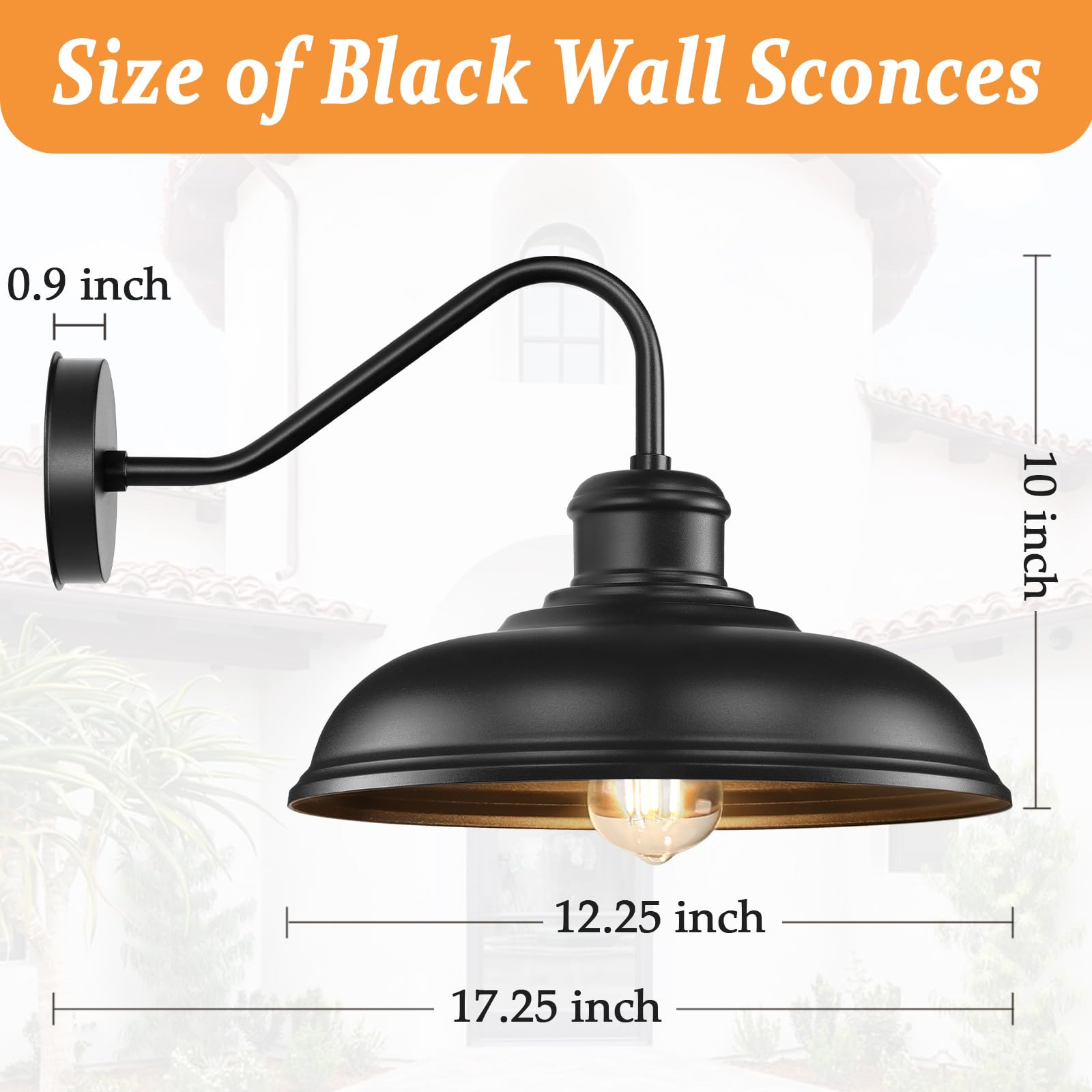 17.25    Outdoor Wall Light Fixtures 2-Pack, Farmhouse Black Barn Lights, Gooseneck Exterior Lighting Fixtures Wall Mounted, Por