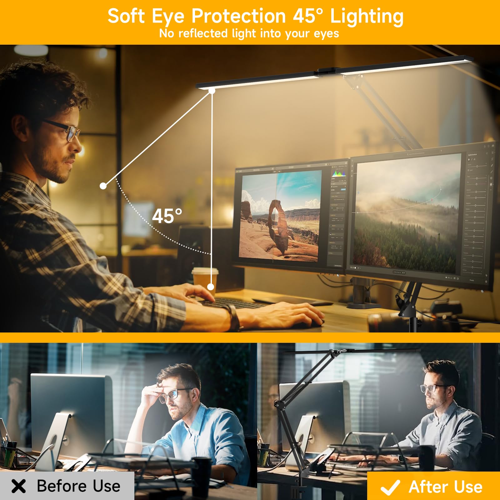 Skyleo Led Desk Lamp For Home Office - 2400Lm Ultra Bright Desk Light -Eye Caring Desk Lamp With Clamp - Adjustable Office Lamp