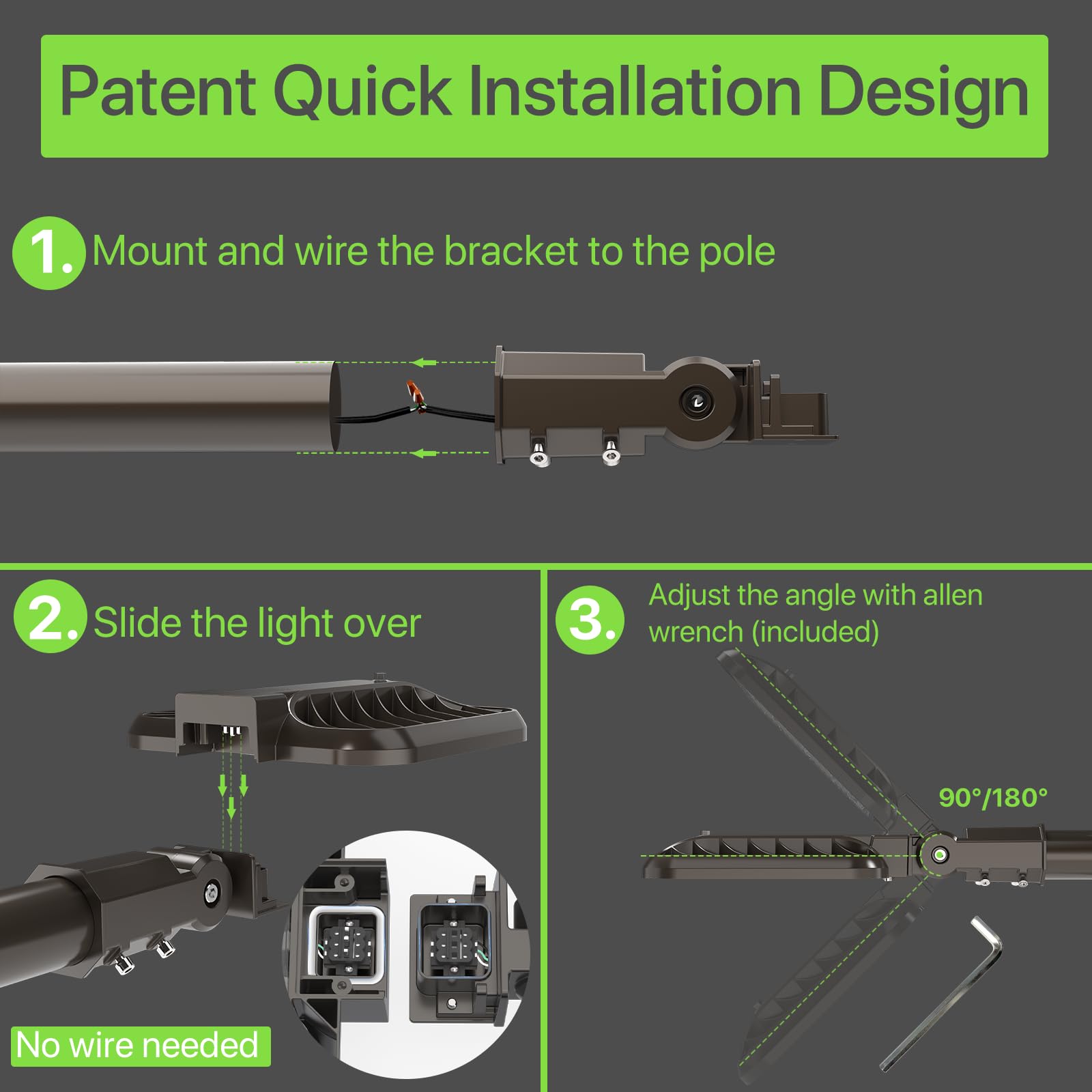 Glitgate 150W Parking Lot Light, 22500Lm 5000K Adjustable Slip Fitter Mount Street Light With Dusk To Dawn Photocell, 100-277V Ip65 Waterproof Led Shoebox Light For Yard, Roadway