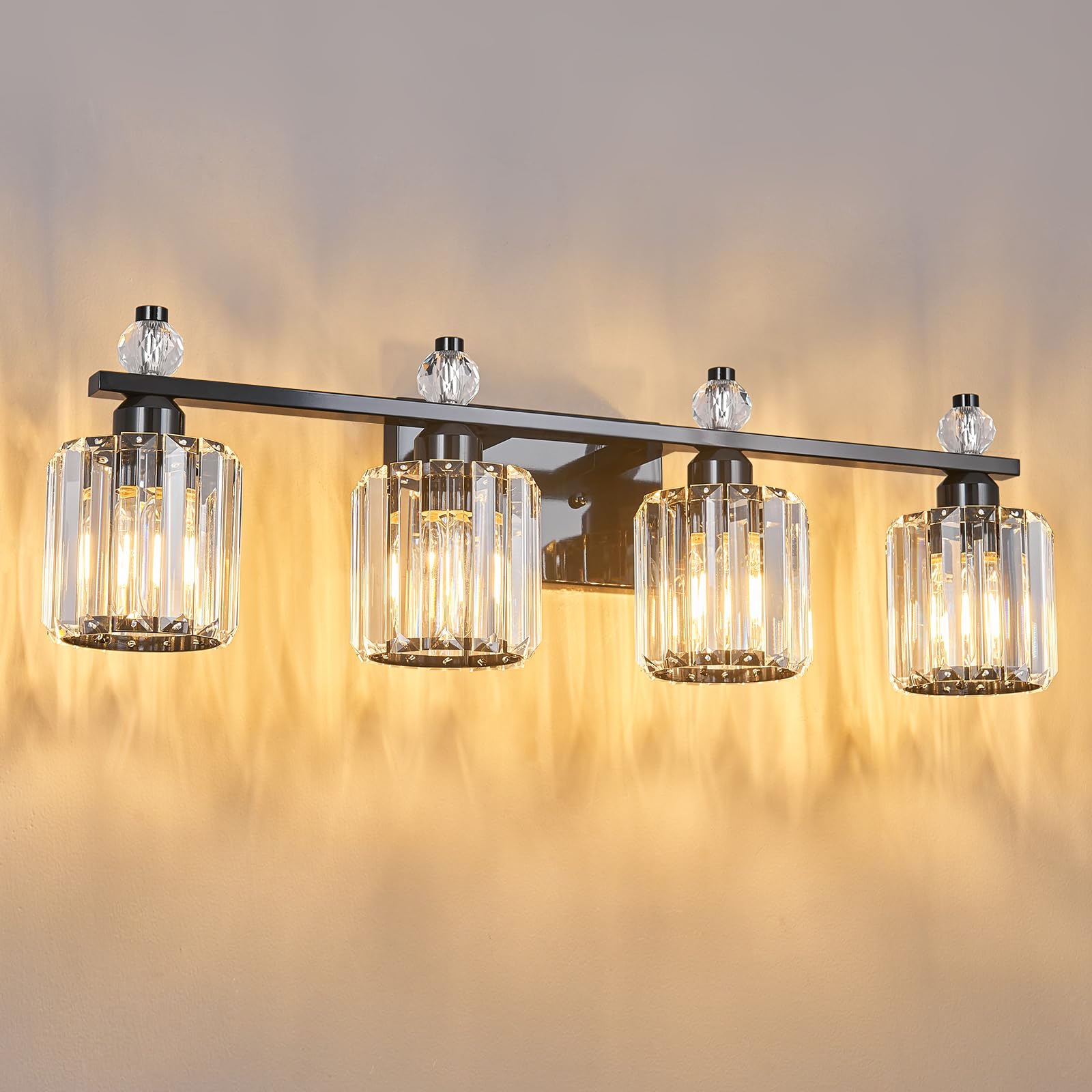 FDPBY Bathroom Vanity Lights 4-Light Metal Crystal Fixtures Plating Black Model 291