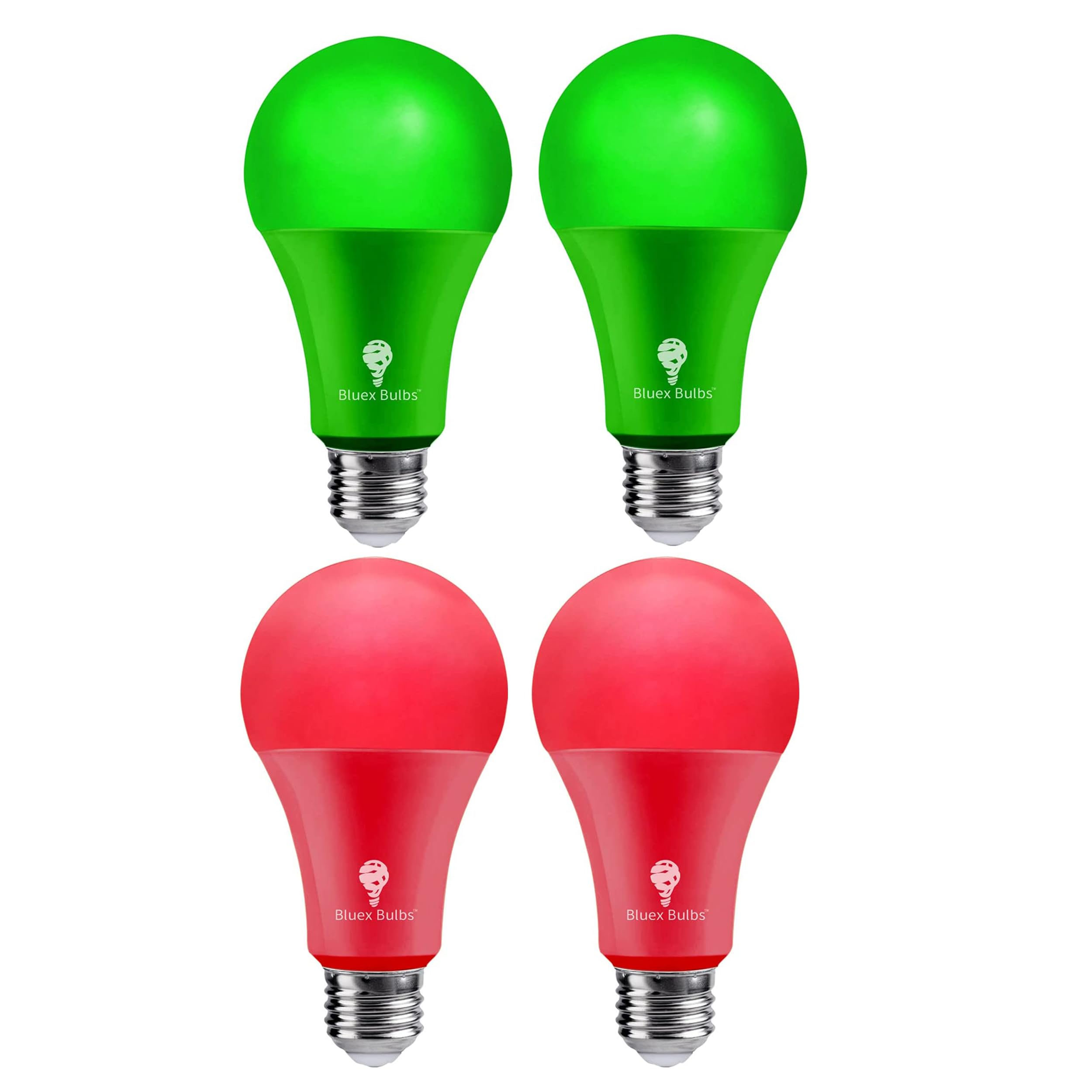 4 Pack Bluex Led A21 Red Green Light Bulbs - 15W (120Watt Equivalent) - E26 Base Red Green Led Red Bulb, Party Decoration, Porch