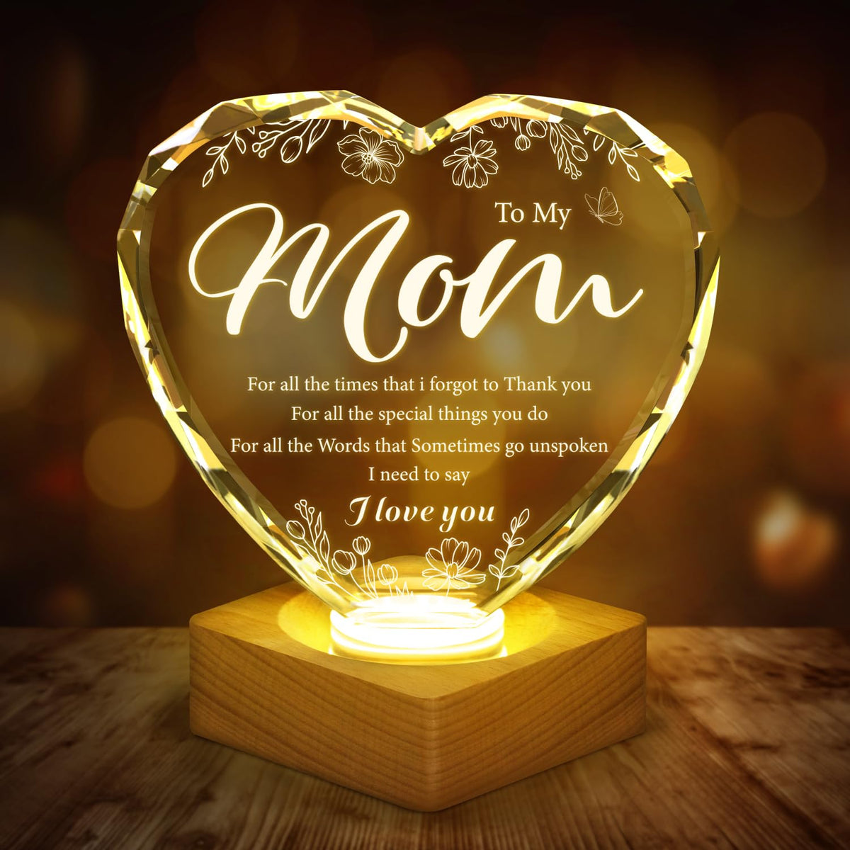 WAVEJOE Crystal Gift to My Mom, 3D Illusion Lamp Plaque, Engraved Night Light Lamp Presents for Mom, Mother's Day Gifts, Best Mo
