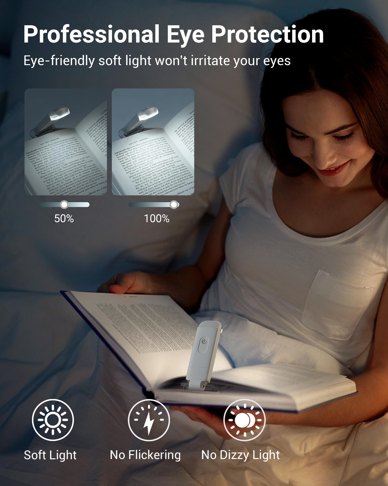 Dewenwils Book Reading Light With Cilp, Led Clip On Book Light For Reading In Bed, Usb Rechargeable Eye Care Book Lamp For Kids,