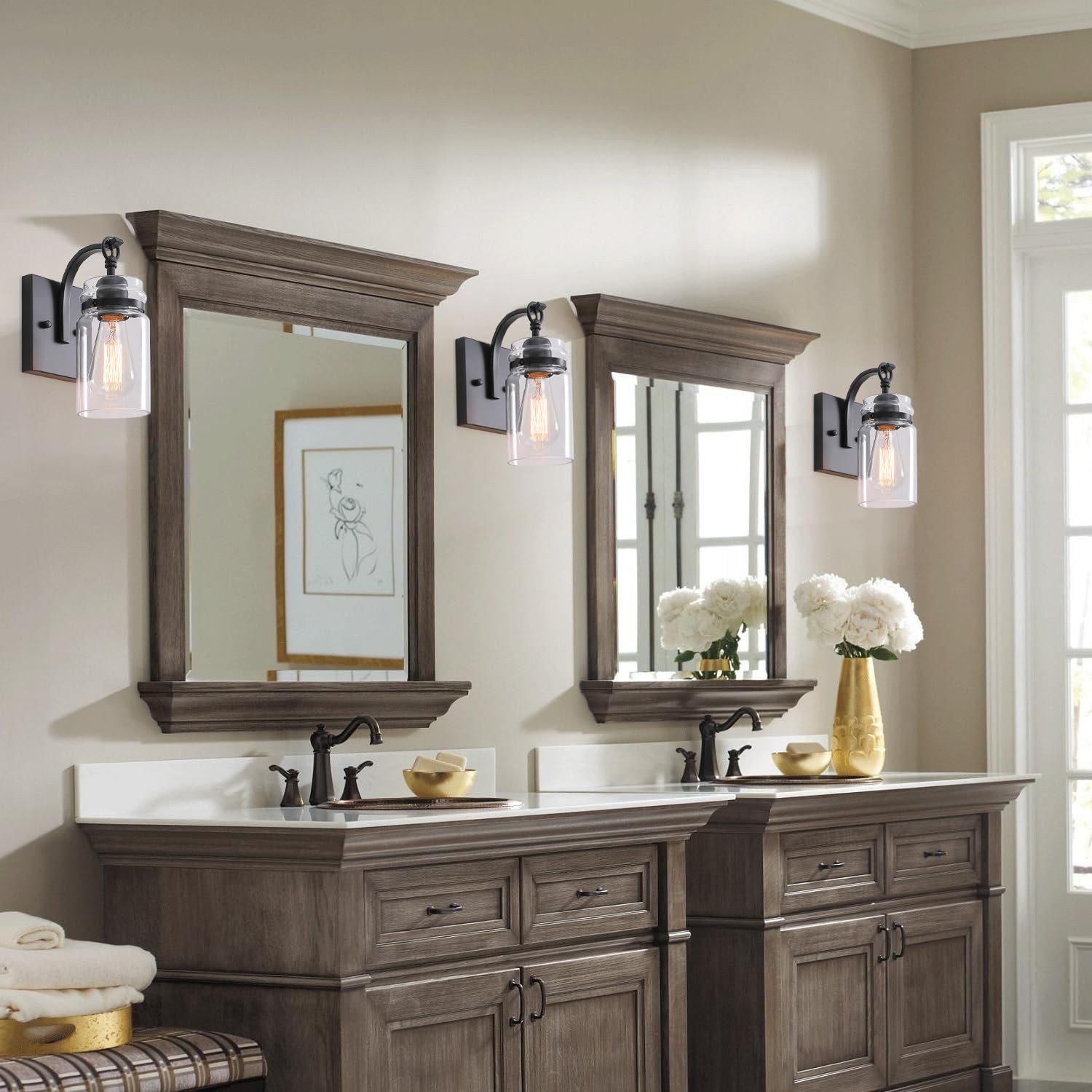 Winsmart Black Wall Sconces Set Of Two, Black Sconces Wall Lighting Fixtures With Clear Glass Indoor 1-Light Bathroom Wall Sconc
