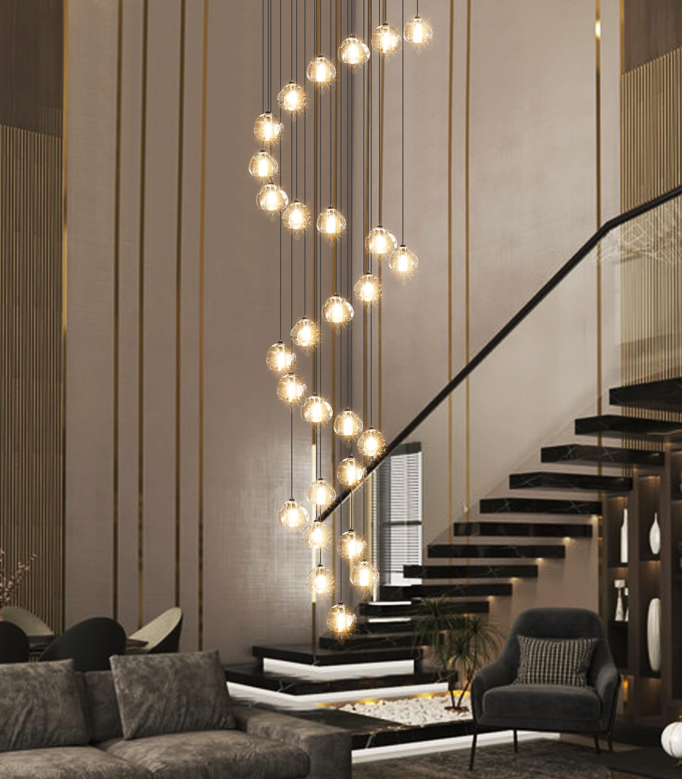Haixiang 13Ft Modern Led Chandeliers For Entryway Living Room Long Light High Ceiling Dining Room Light Dimmable Pendant Lightin