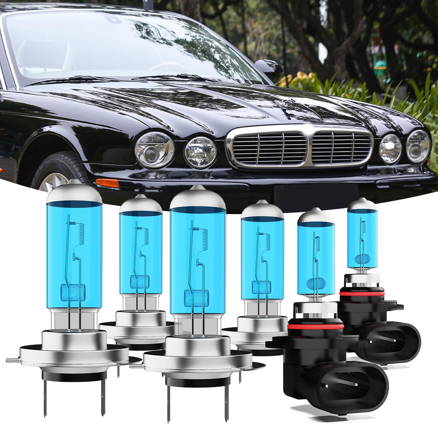 TTDBDAN Headlights Fit For Jaguar XJ8 1998-2003 Halogen Headlight Bulbs,H7 High Beam+ H7 Low Beam+ 9006 Fog Light Combo,Plug And