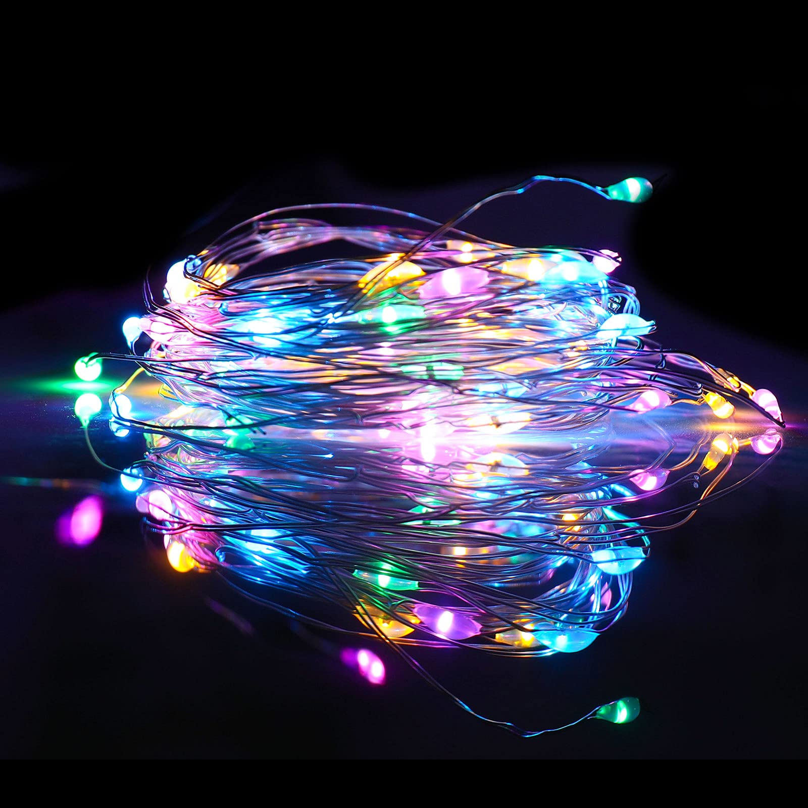 Mandiq Fairy Lights 4 Pack, 10ft String Lights with 30 LEDs, Battery Operated, Multicolor, Silver Wire, Flashing and Constant Light Mode