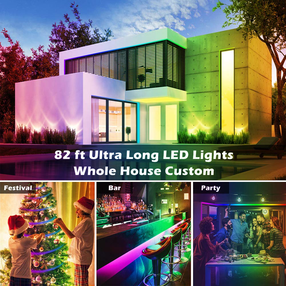AILBTON Led Strip Lights, 82ft RGB Color Changing, Music Sync, Bluetooth App Control, 5050 Plastic, Multicolor, Model DT2-60