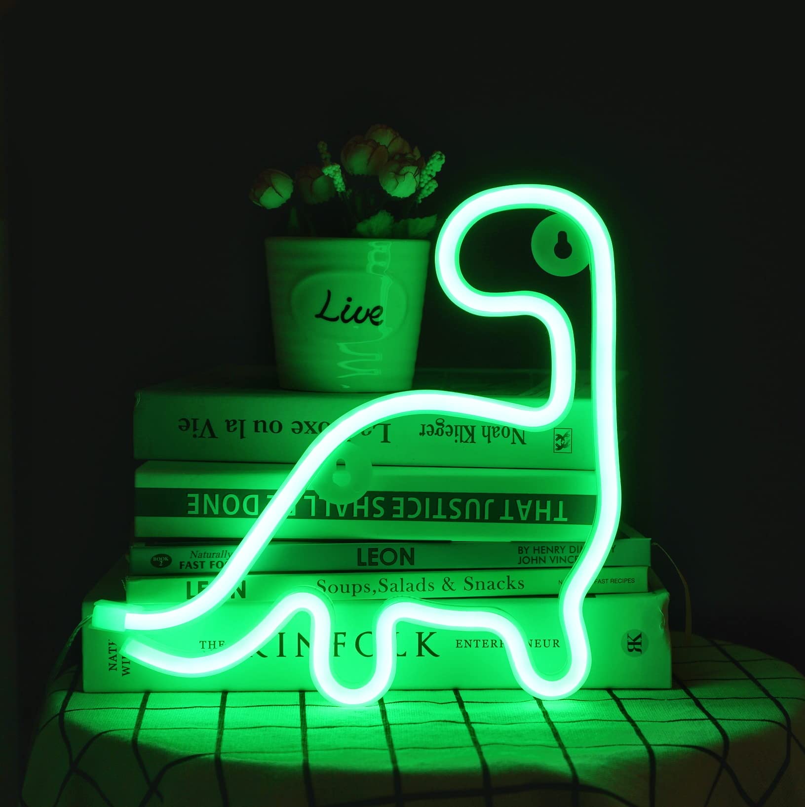 X W EI UNION Dinosaur Neon Sign LED Light - Green Acrylic Wall Decoration, Cute Night Light for Kids, Birthday Party Aesthetic Decor