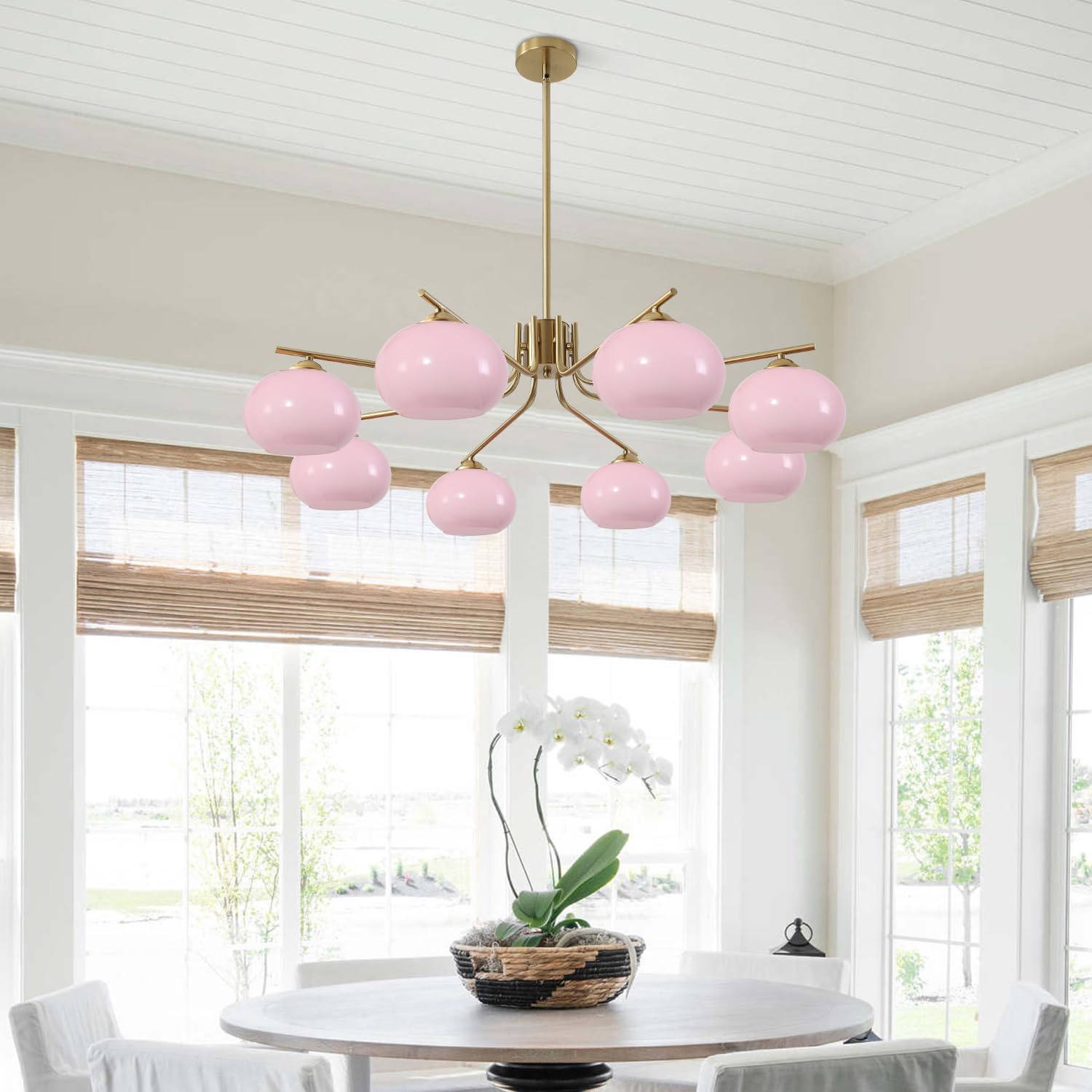 Kco 8 Light Pink Bubble Chandelier - Modern Pendant Light For Kitchen & Dining Room