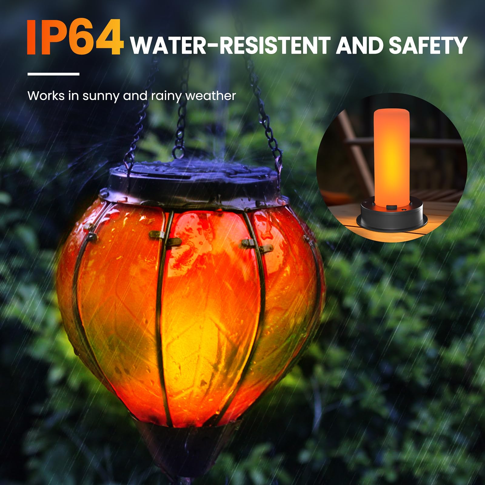 Suggant 2 Pack Solar Light Replacement Tops, Waterproof LED for Hot Air Balloon Lanterns, Fits 2.87-3.35 Inch Openings, Black