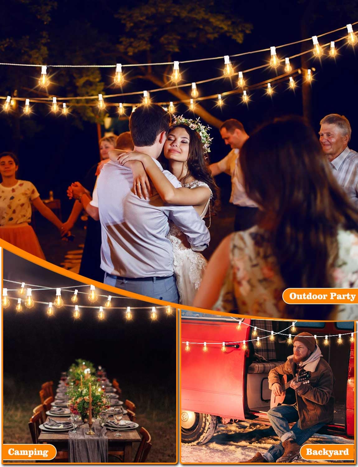 Pogestrand White Outdoor Sting Lights For Outside 120Ft Patio Lights With 60+3 Waterproof Edison Bulbs For Yard, Party, Balcony,
