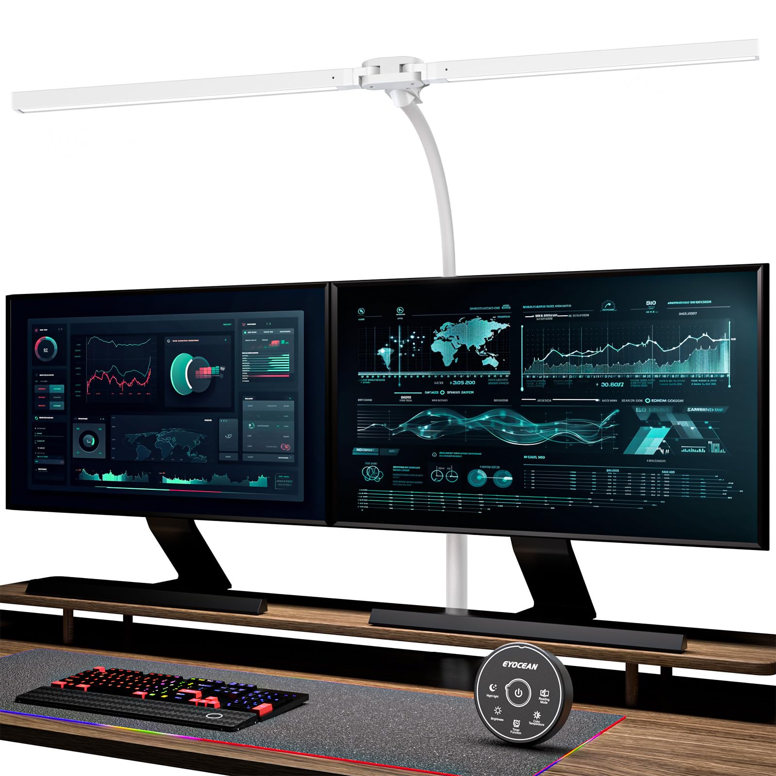 EYOCEAN LED Desk Lamp with Clamp, 31.5in, 24W, Dimmable, Remote Control, White, Model CLED-6601C