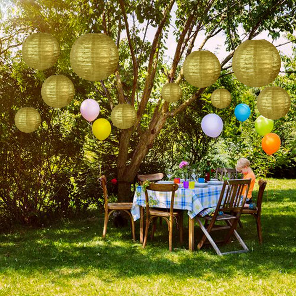 Beishida Gold Round Paper Lanterns Decorative Hanging Chinese Japanese Paper Lanterns Lamp For Christmas New Years Birthday Wedd