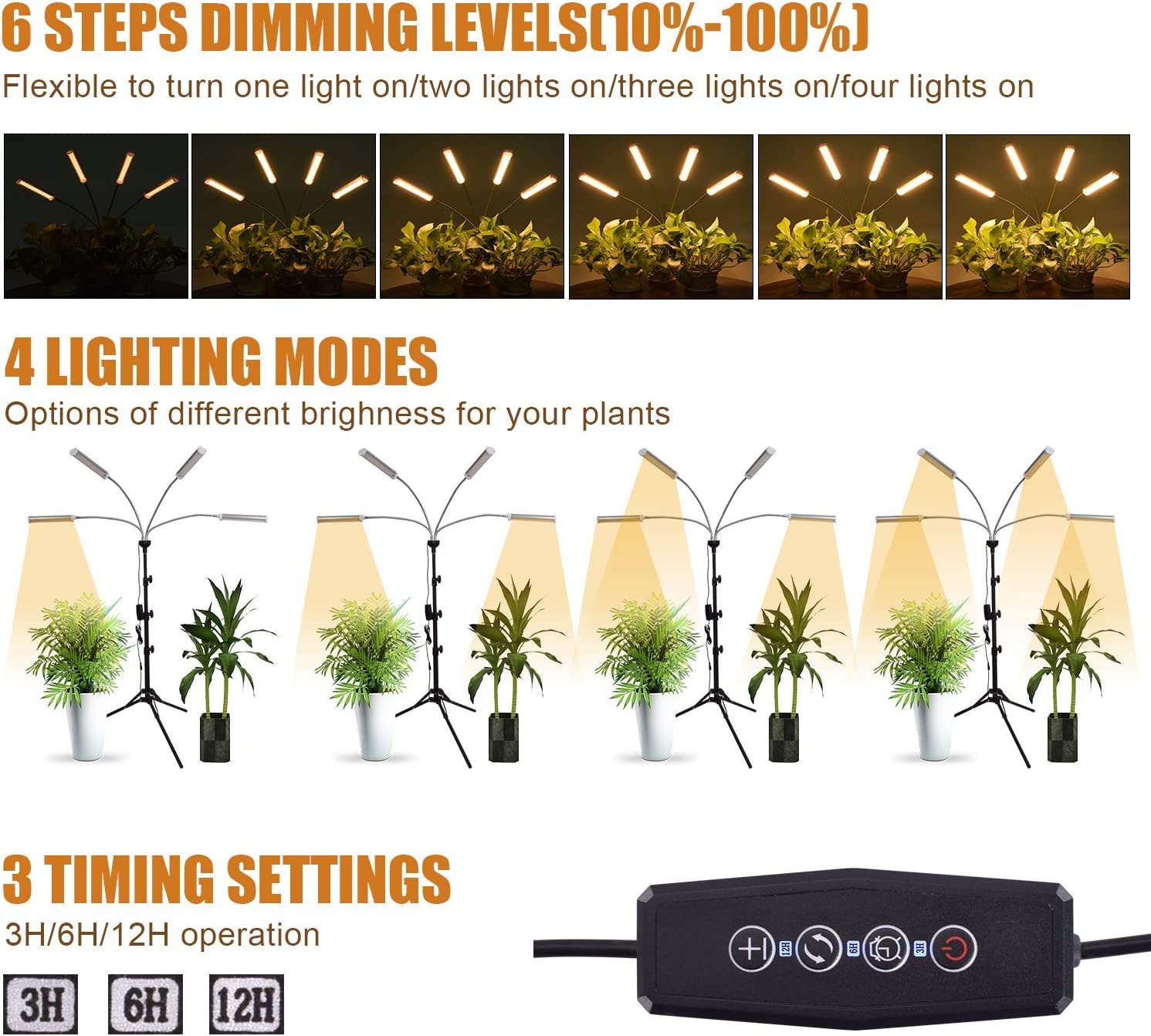 ANDOHAI LED Grow Lights for Indoor Plants, Full Spectrum, 420 LEDs, 4 Heads, Adjustable Tripod, GL-1 Model