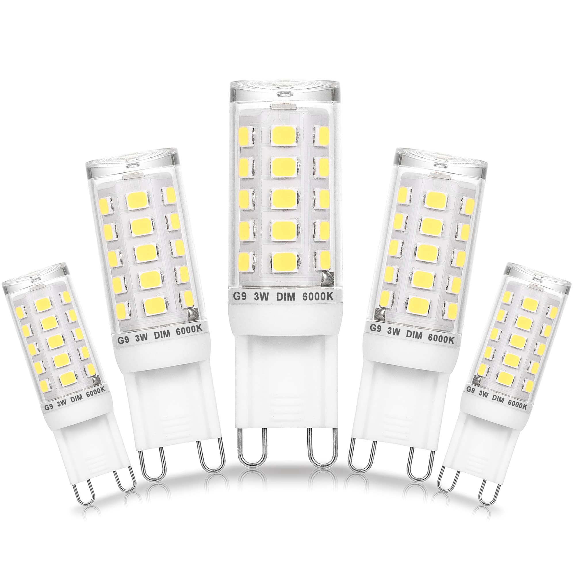 Ziomitus G9 Led Bulbs 3W Dimmable Daylight 6000K, 5-Pack, Energy Efficient Replacement For 20W/25W/30W Halogen,