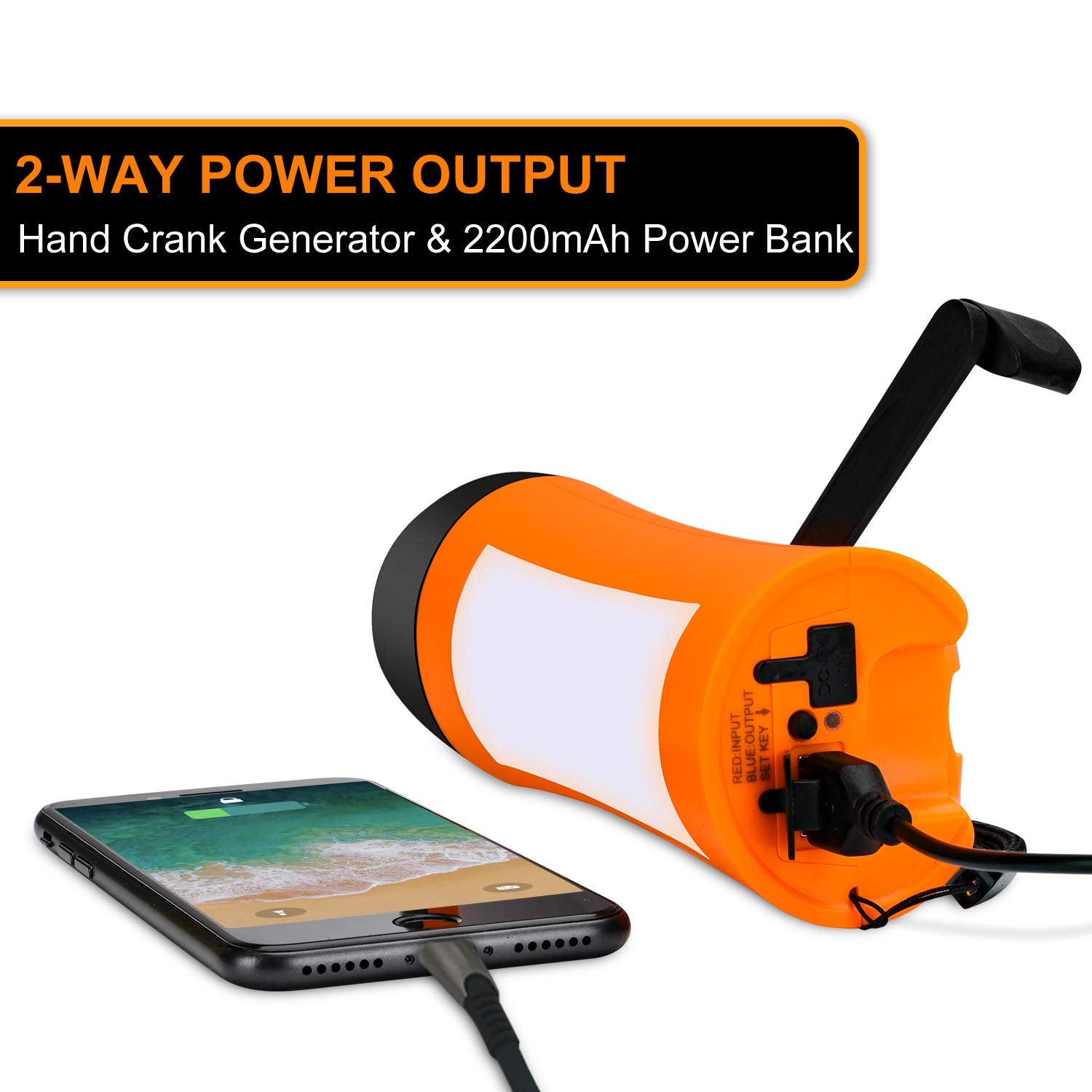 Vfan Rechargeable Hand Crank Flashlight/Generator/Usb Charger For Phone And Emergency Survival Situations (Orange)