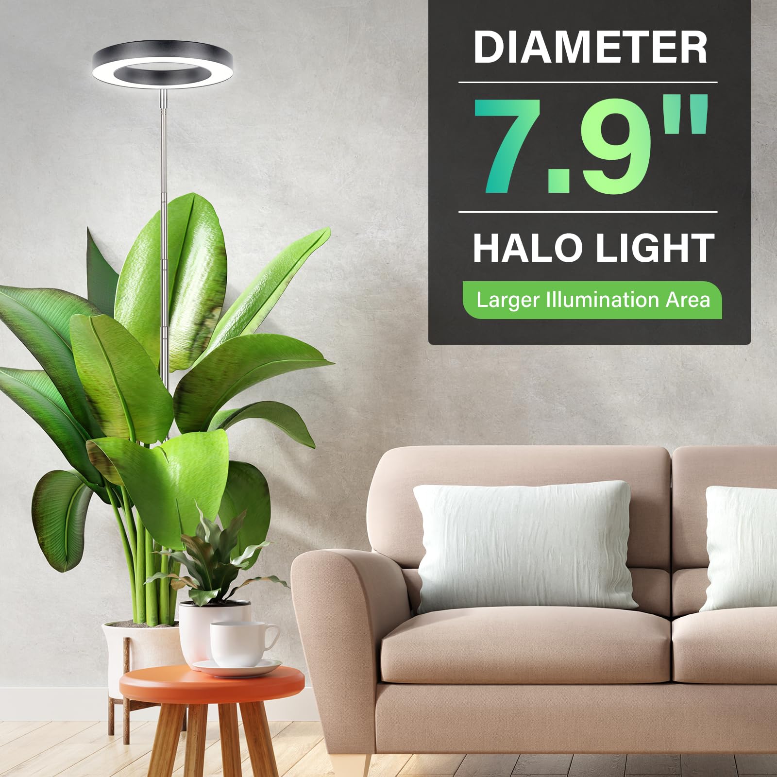 Lordem Grow Light For Indoor Plants, 7.9&quot; Full Spectrum Led Plant Grow Light, Height Adjustable Growing Lamp With Auto Timer 4H/8H/12H, 6 Dimmable Levels, Black, 1 Pack