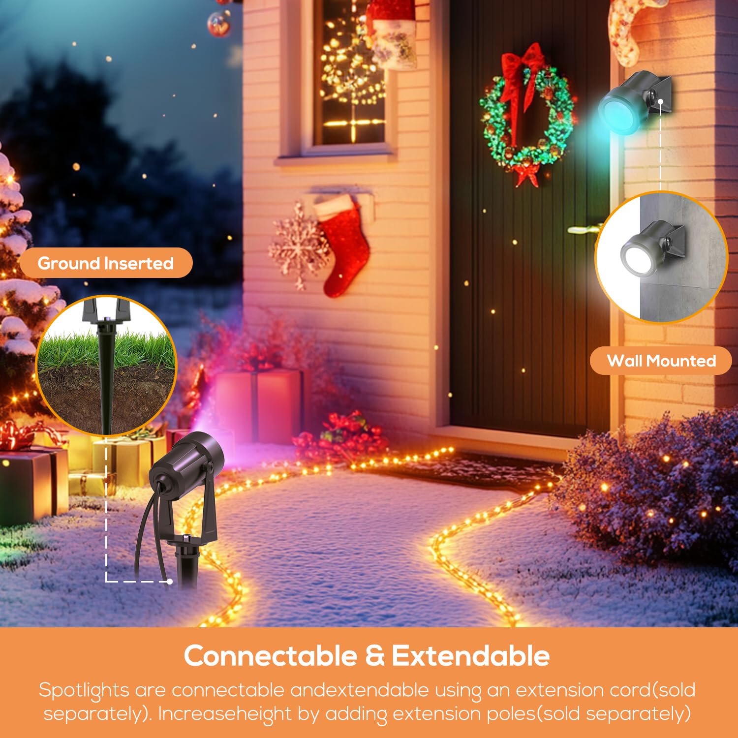 Sunthin Outdoor Landscape Lighting With Remote, Rgbw Color Changing Spot Uplights, 8 Pack